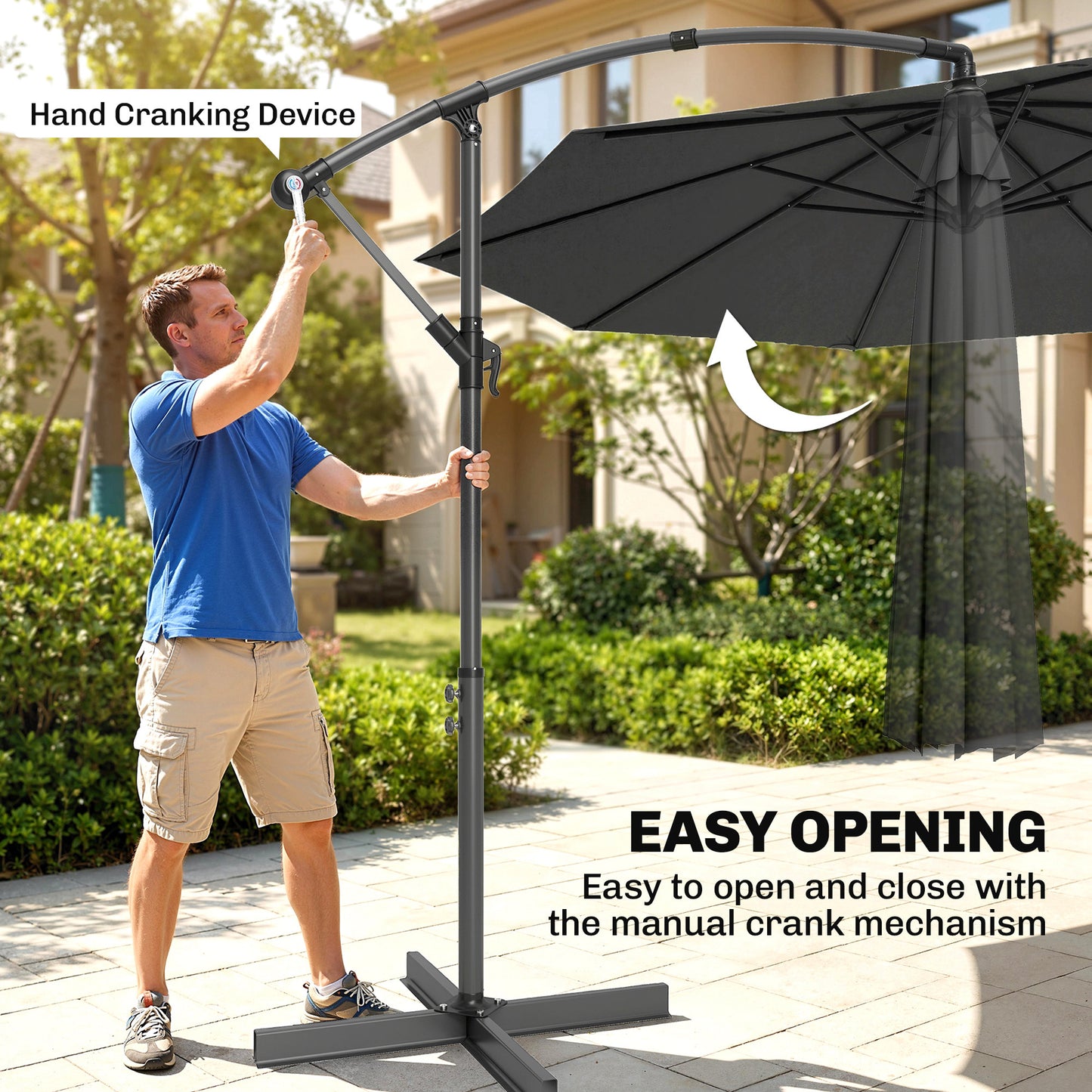 Outsunny 3m Overhanging Cantilever Parasol With Cross Base Grey For Patio And Garden Sun Shade 8 Rib Thick Fabric Canopy