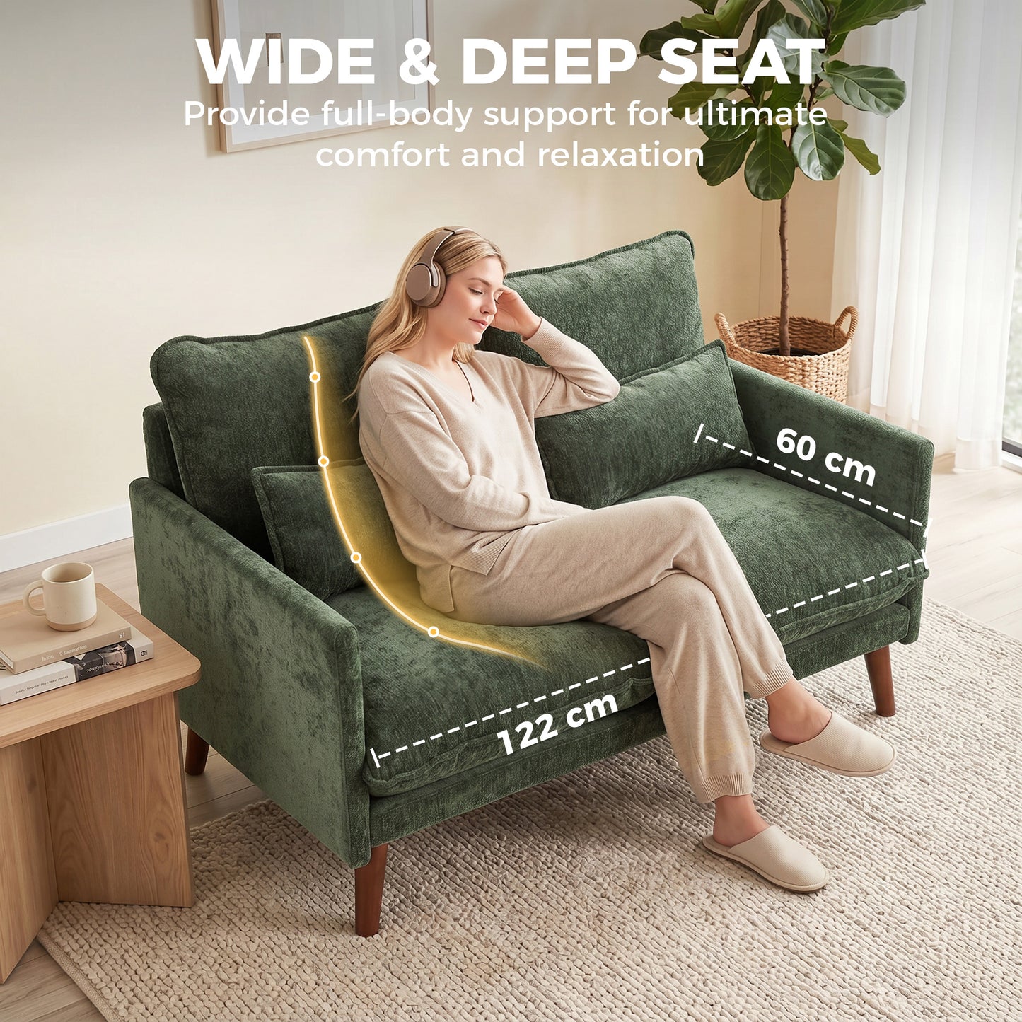 HOMCOM 2 Seater Sofa Loveseat in Green With Pocket Springs High Density Foam Plush Comfort Wood Legs