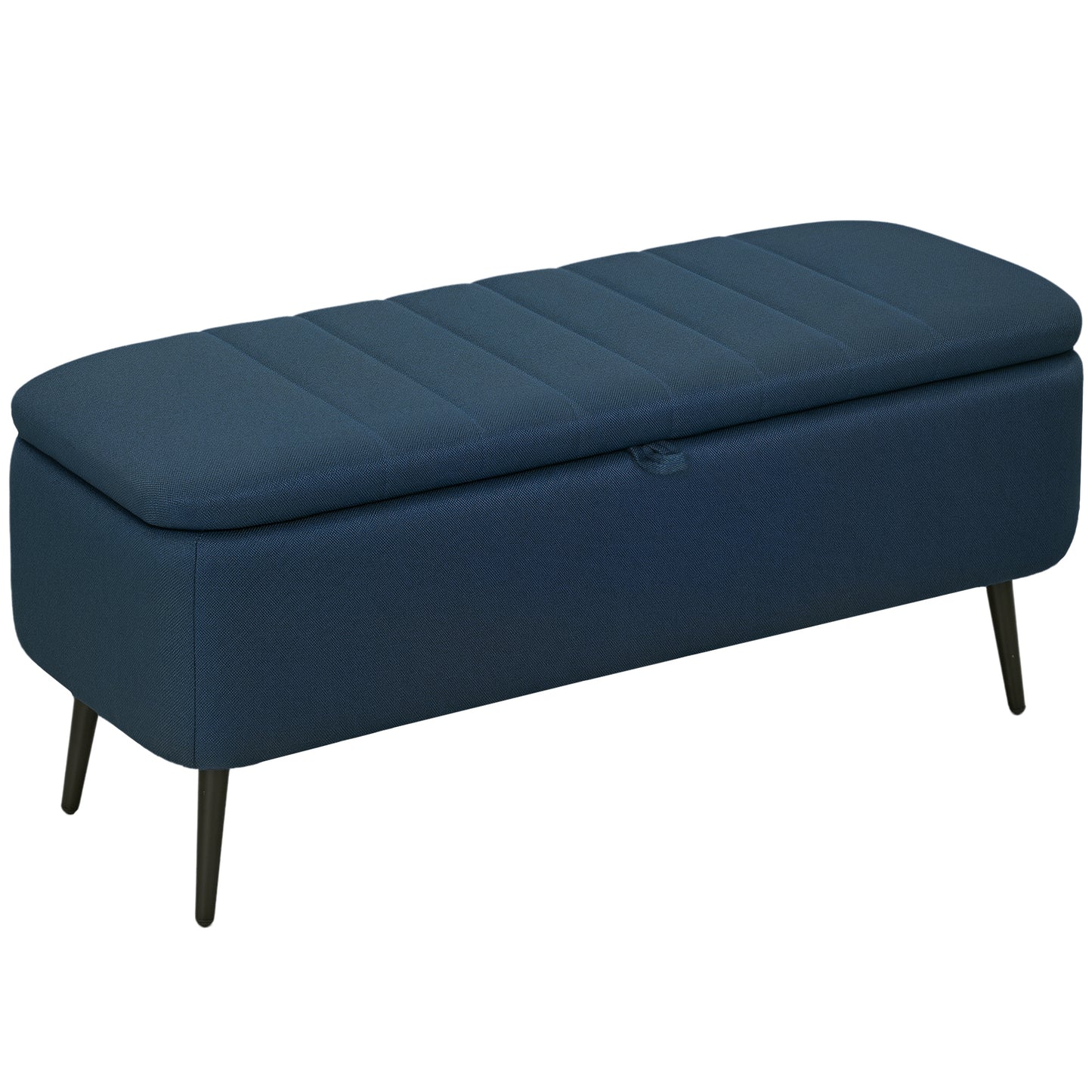 HOMCOM Linen-Look Storage Ottoman 92 x 31 cm with Padded Lid Dark Blue for Living Room and Bedroom