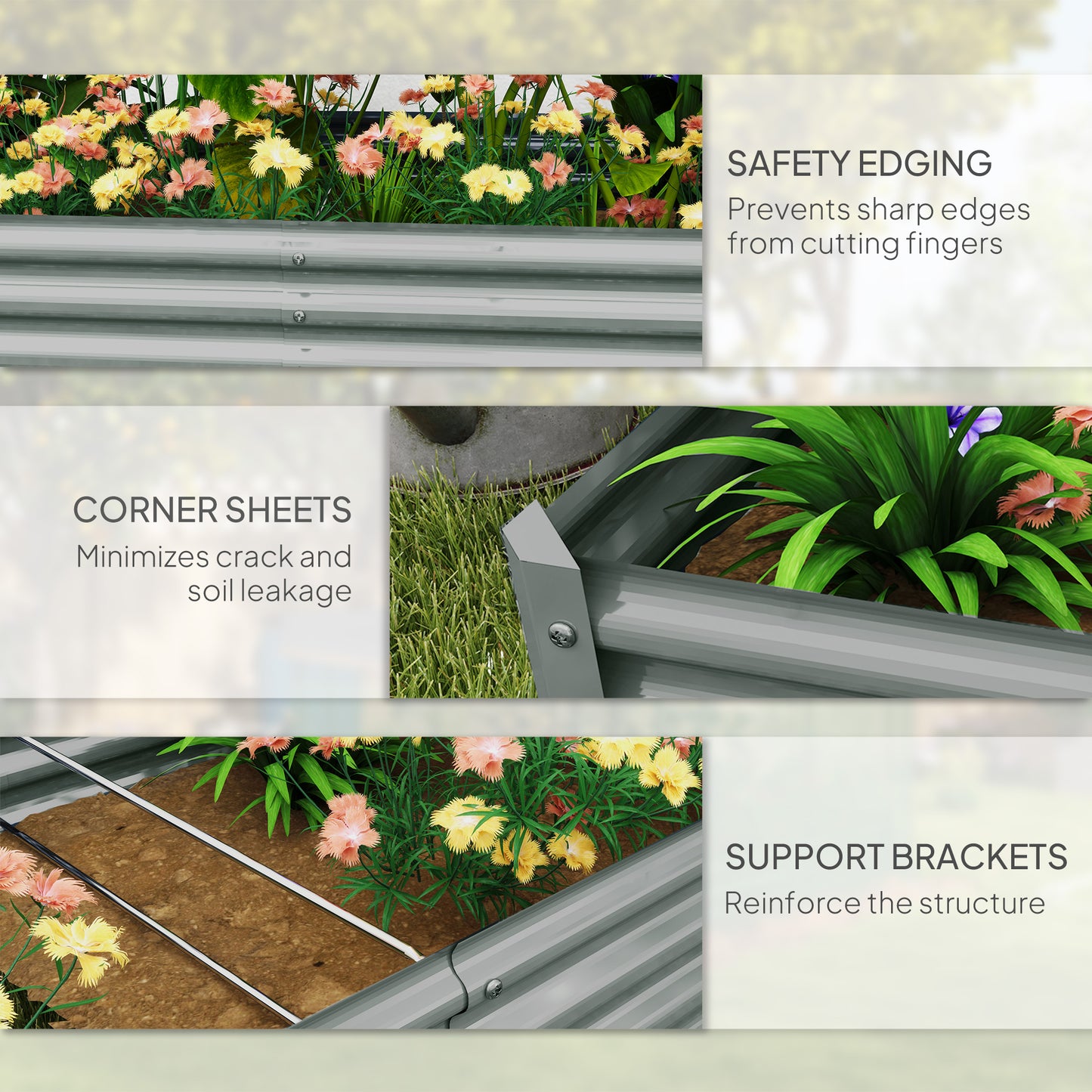 Outsunny 180 x 90cm Galvanised Steel Open Planter 459L Capacity 30cm Deep Weather Resistant Garden Planter