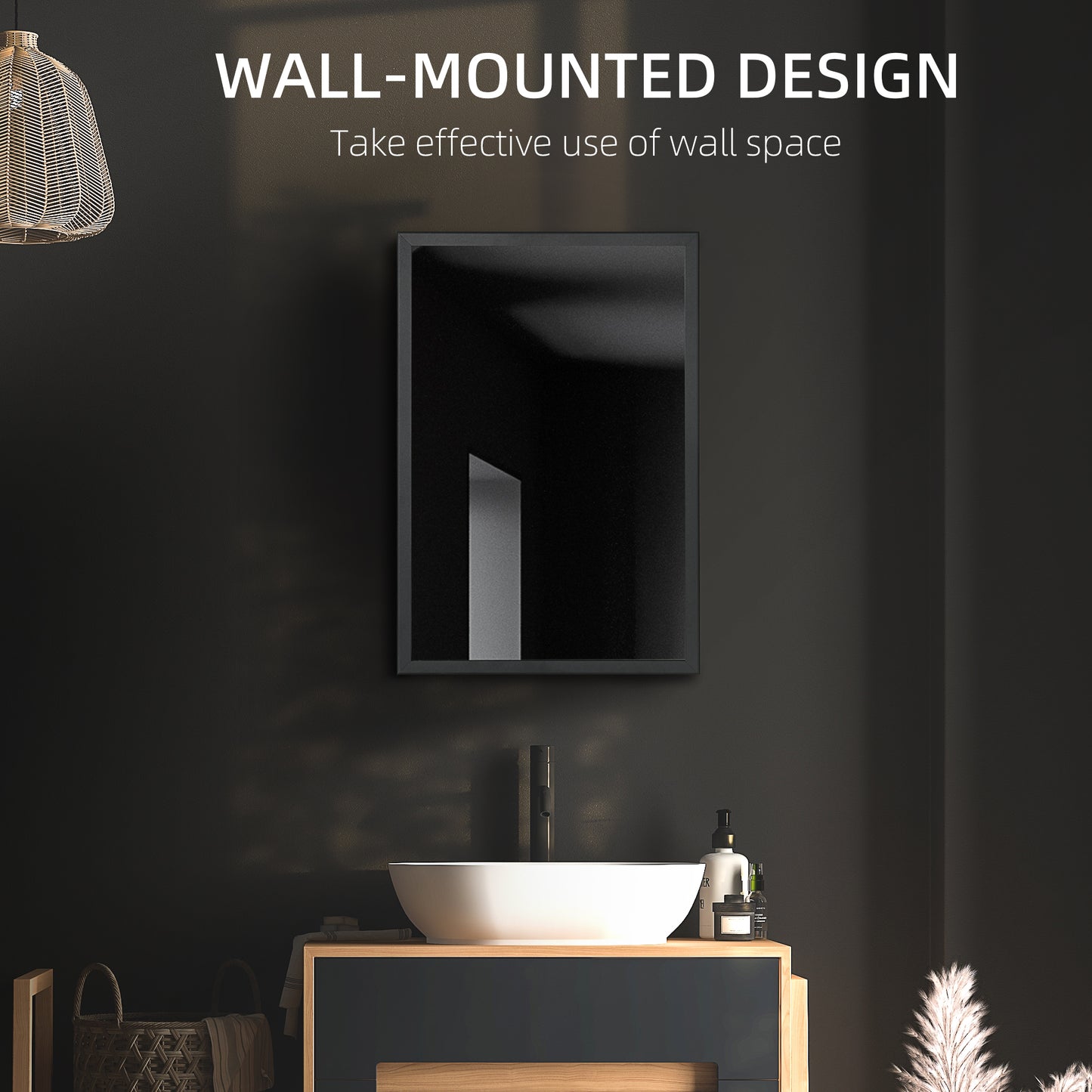 Kleankin Wall Mounted Bathroom Cabinet With Mirror And Storage Shelves Black 40 x 12 x 60 cm Soft Close