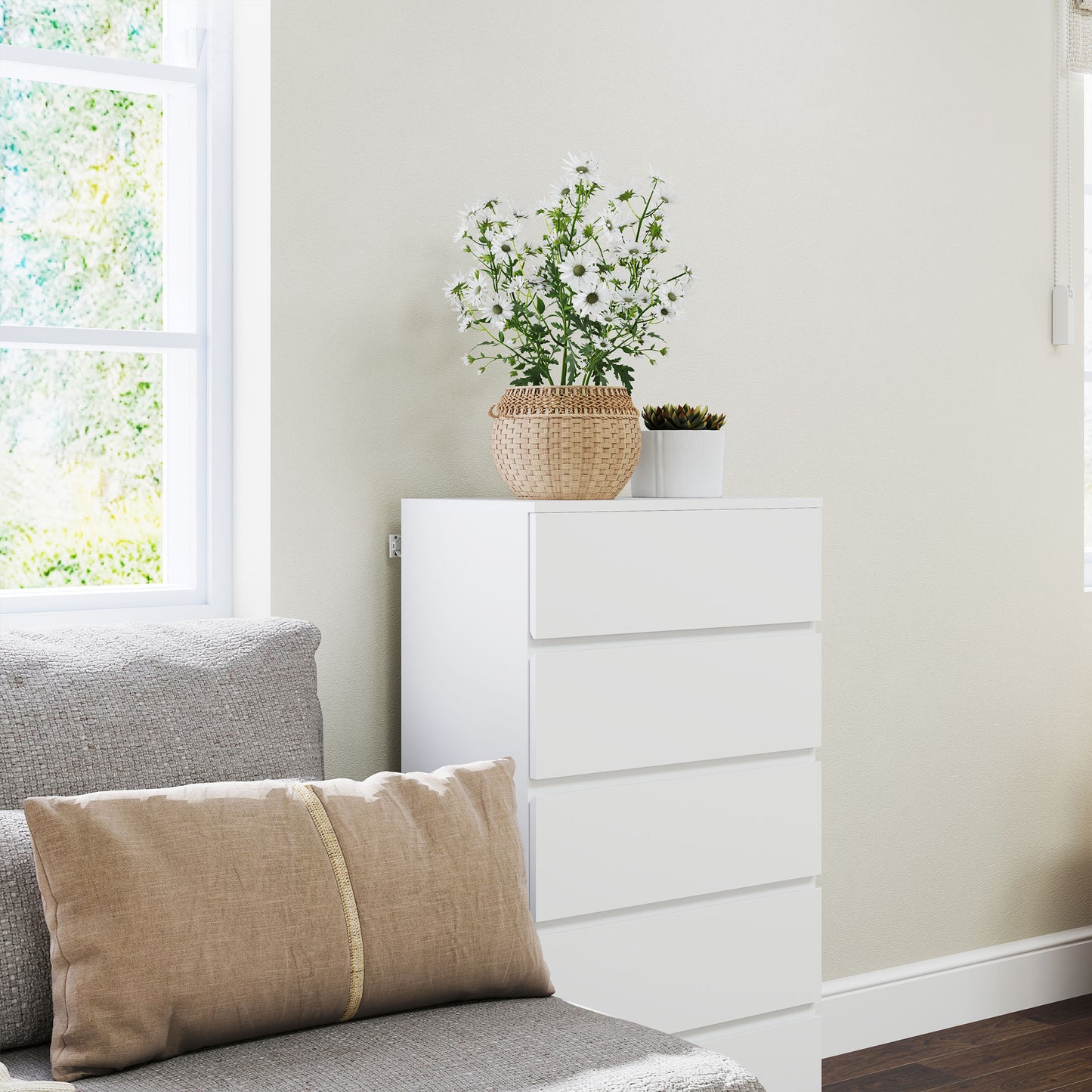 HOMCOM 5 Drawer Chest of Drawers Modern Dresser Storage Cabinet for Bedroom Organization