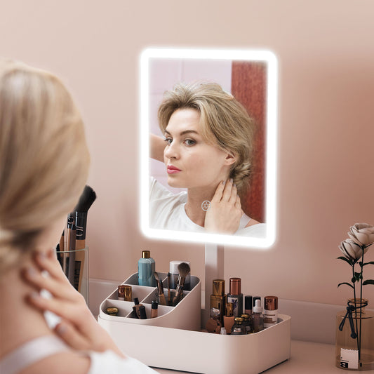 HOMCOM Rechargeable Makeup Mirror With Lights And Touch Screen, 2 Lighting Modes, 180 Degree Rotation, White