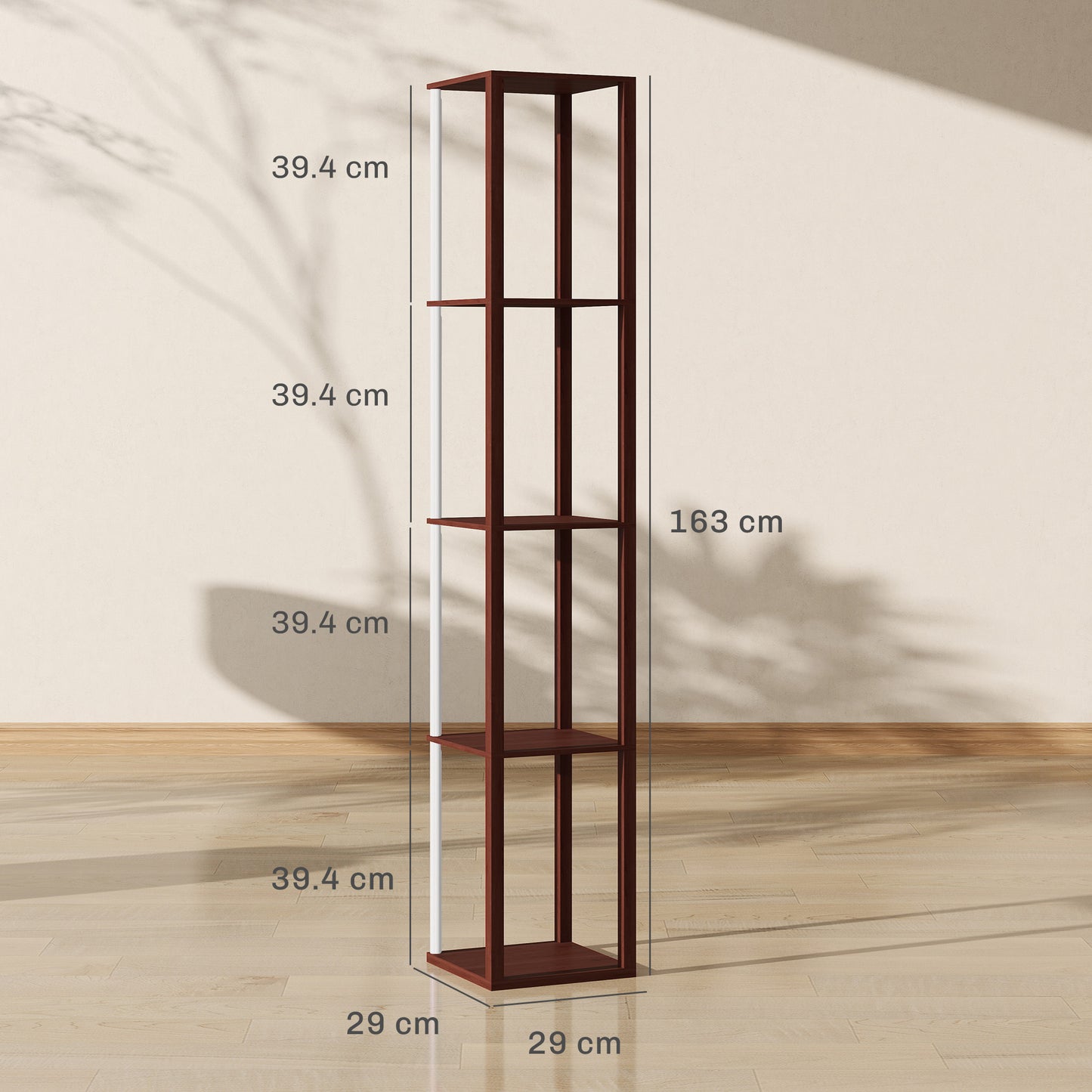 HOMCOM RGB LED Floor Lamp with Shelves Dimmable Standing Lamp Remote Control for Living Room Bedroom Office Brown