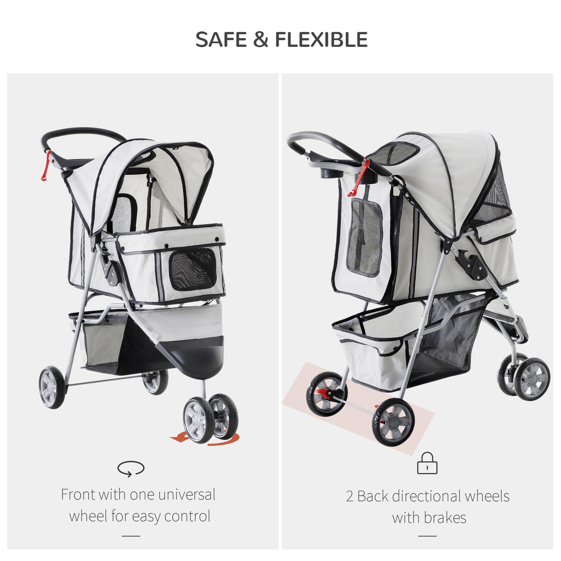 PawHut Dog Stroller with Cover, Grey - ALL4U RETAILER LTD