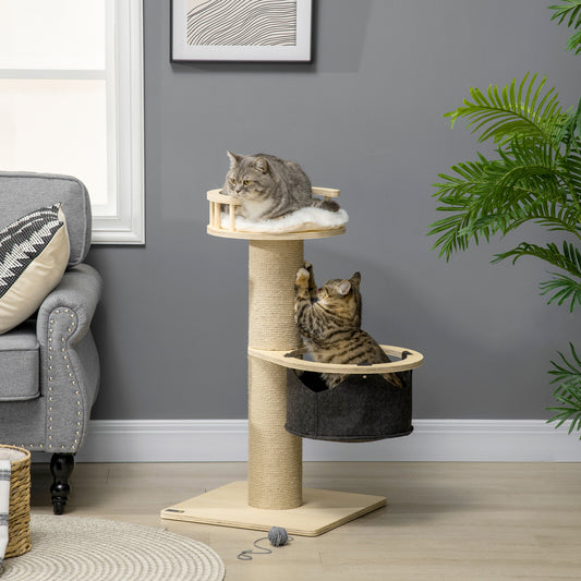 PawHut 84cm Cat Tower with Hammock, Jute Scratching Post, and Cozy Bed for Active Kitties - ALL4U RETAILER LTD