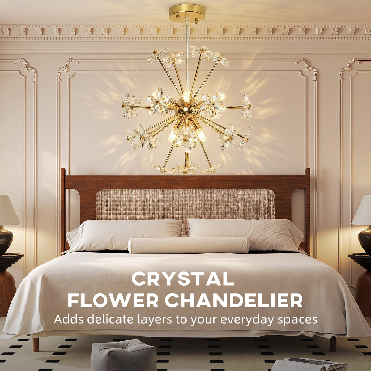 HOMCOM Crystal Flower Ceiling Chandelier With Adjustable Height