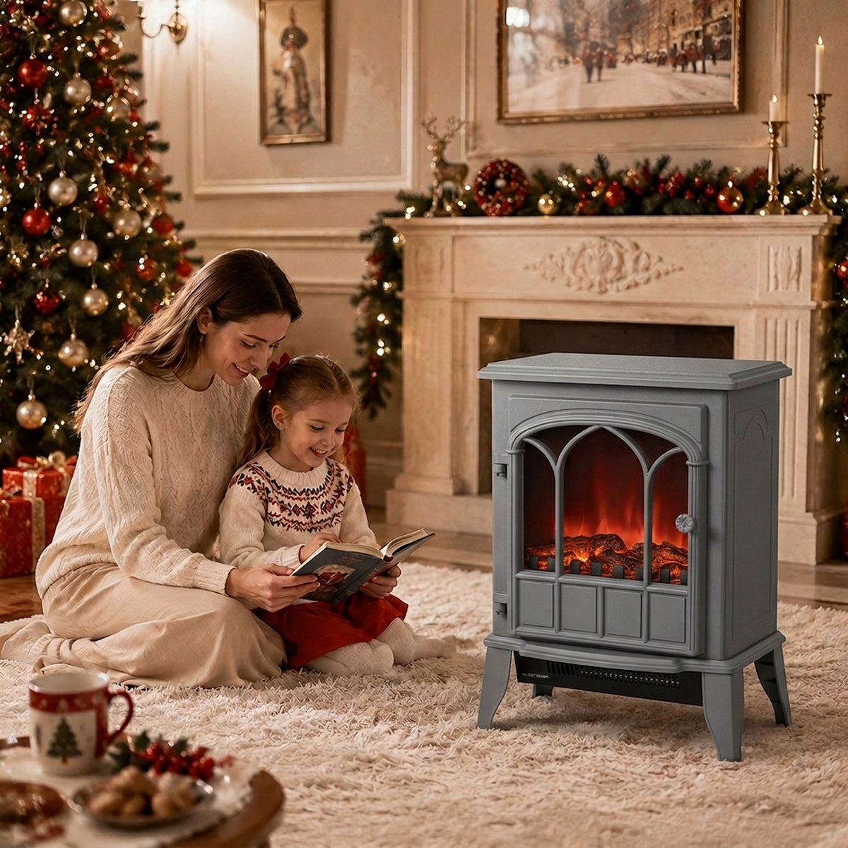 HOMCOM Freestanding Electric Fireplace Log Burner With LED Flame Effect