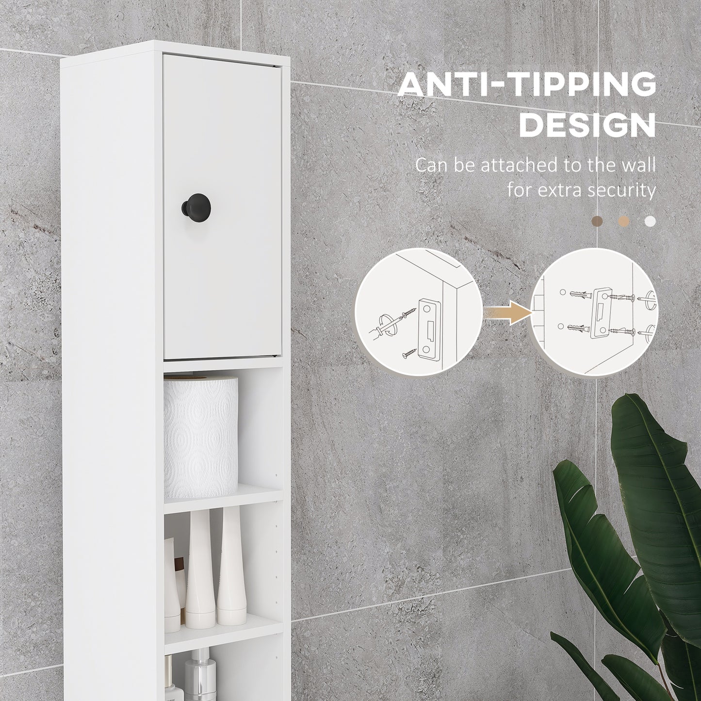 Kleankin 180cm Tall Slim Bathroom Cabinet Narrow Toilet Roll Storage Open Shelves 2 Door Cabinets Adjustable Shelves Kitchen White - ALL4U RETAILER LTD