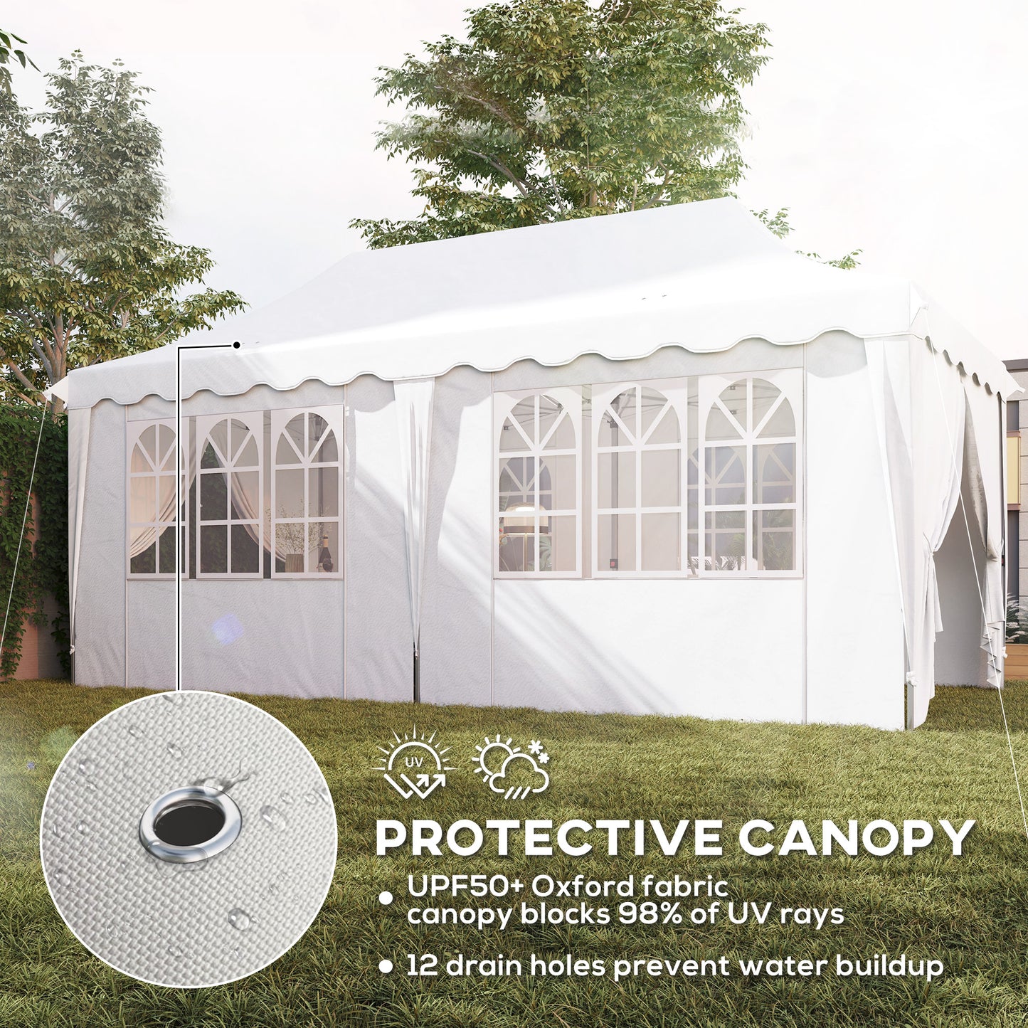 Outsunny 3x6m Pop Up Gazebo With Sides UPF50 Plus Height Adjustable Marquee Party Tent Wedding Canopy Carry Bag White
