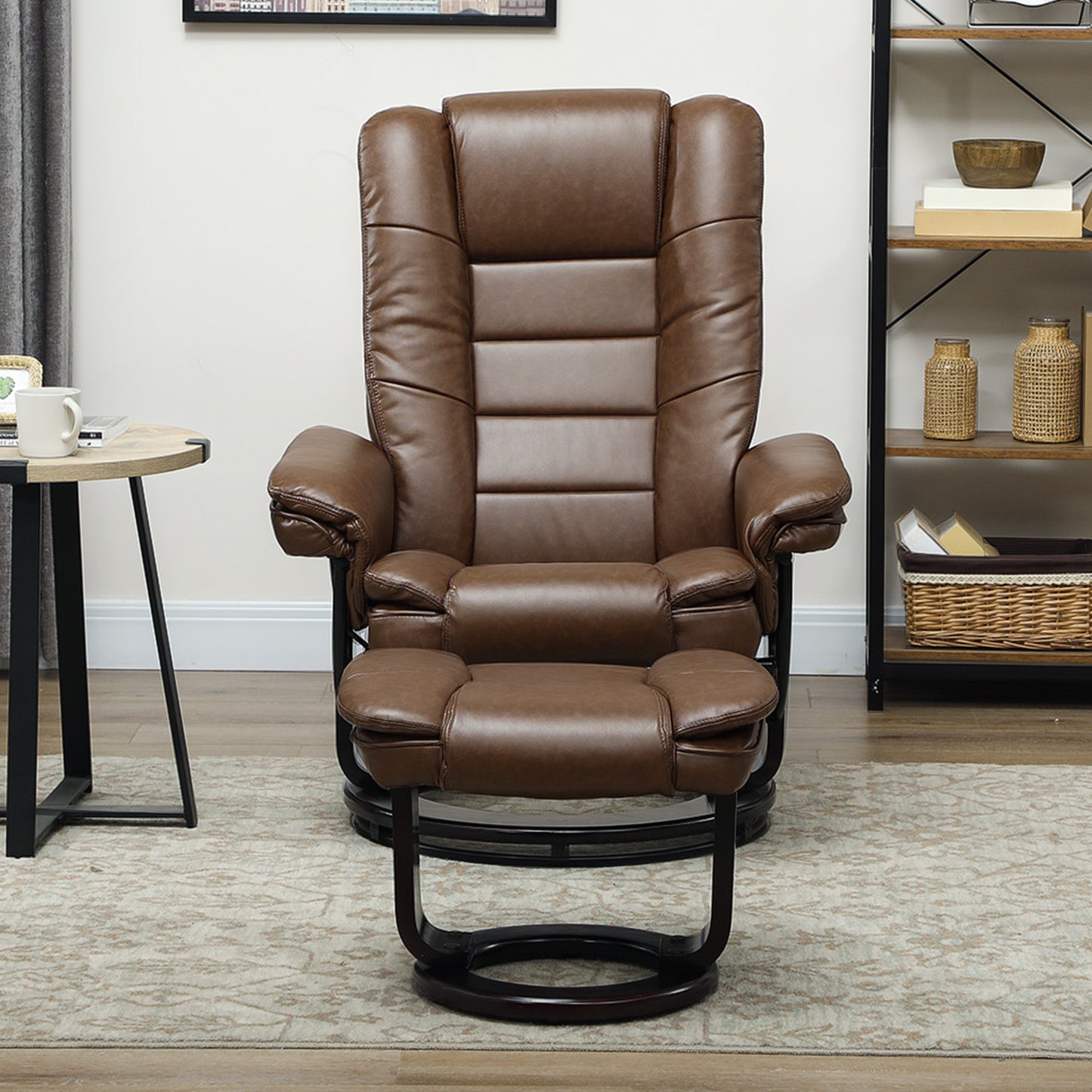 HOMCOM Faux Leather 135 Degree Reclining Chair And Footstool Set Brown For Ultimate Relaxation