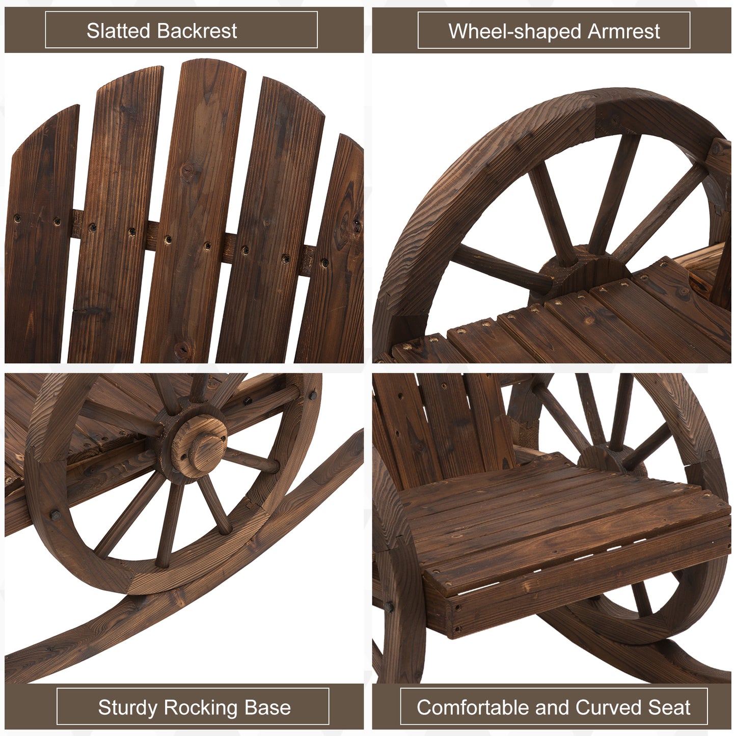 Outsunny 2 Piece Wooden Adirondack Rocking Chair Set With Reclining Back Outdoor Garden Patio Furniture Carbonized Wood