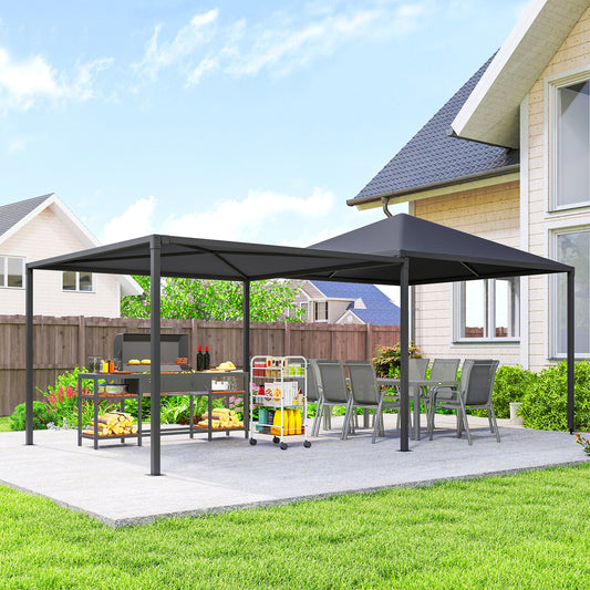 Outsunny 3 x 3 Or 3 x 6 m Garden Gazebo With Extendable Awning And Wheels UPF30 Metal Canopy Shelter For BBQ Parties