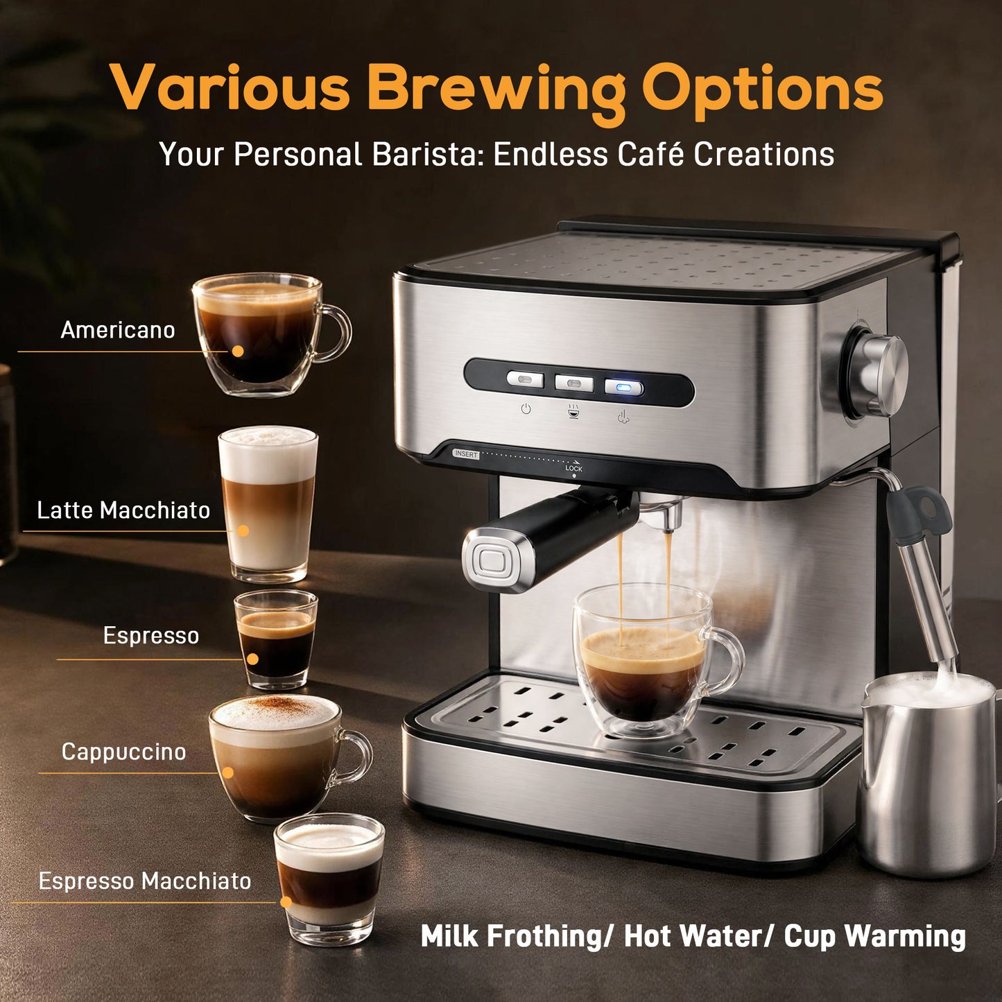 HOMCOM Espresso Machine 20 Bar Semi Automatic Cappuccino Coffee Maker With Frother Wand Black And Silver 1.6 L Water Tank