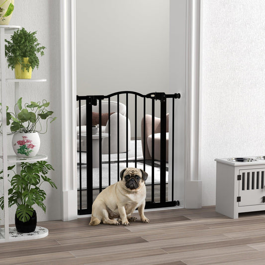 PawHut Metal 74-80cm Adjustable Pet Gate Safety Barrier w/ Auto-Close Door Black - ALL4U RETAILER LTD