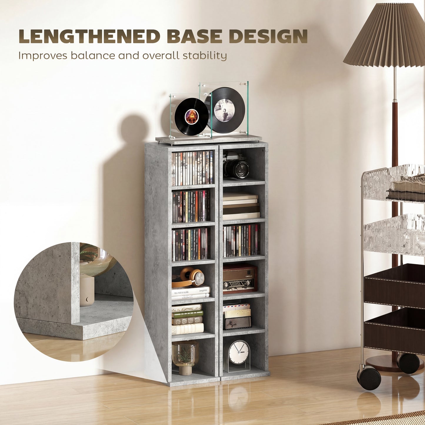 HOMCOM Set Of 2 CD Media Display Tower Racks With Adjustable Shelves Grey Holds 102 CDs Each