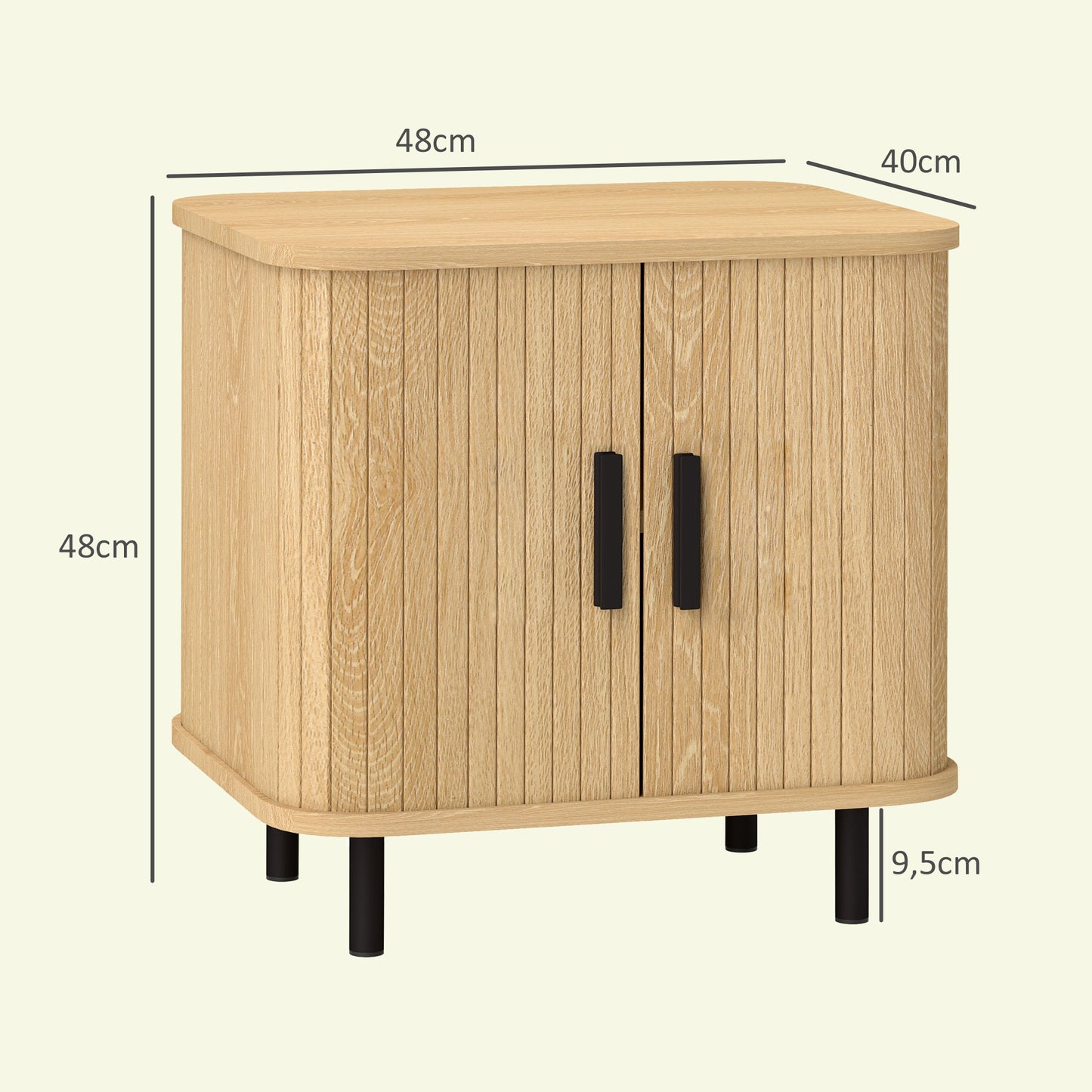 HOMCOM Nightstand With Sliding Doors And Metal Legs Oak Tone Nordic Style Bedside Table With 2 Tier Storage