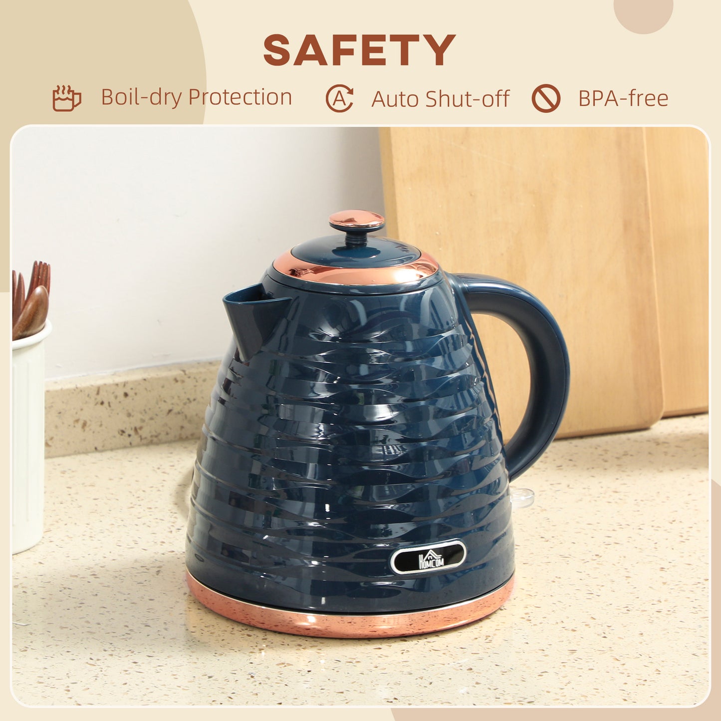 HOMCOM 3kW Rapid Boil Honeycomb Kettle Dark Blue Electric Tea and Coffee Maker for Fast Boiling Water