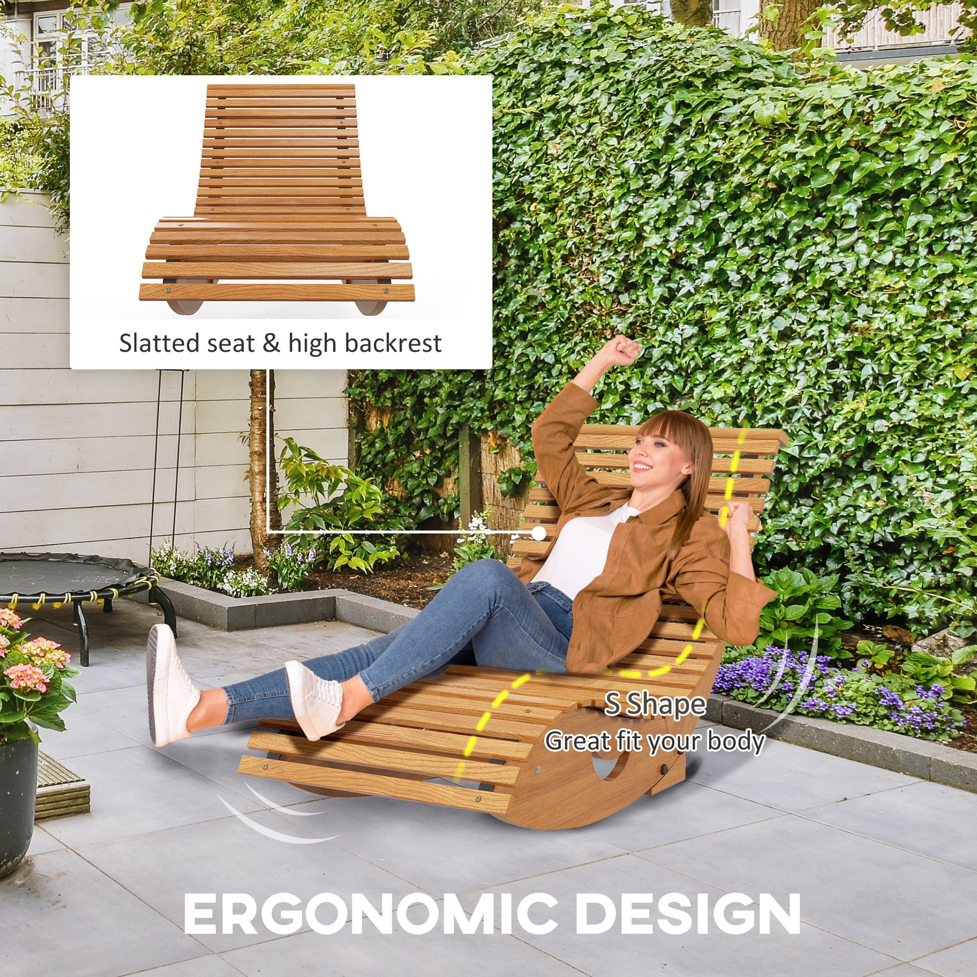 Outsunny Teak Outdoor Rocking Chair with Slatted Design, Ergonomic Comfort for Patio and Garden - ALL4U RETAILER LTD