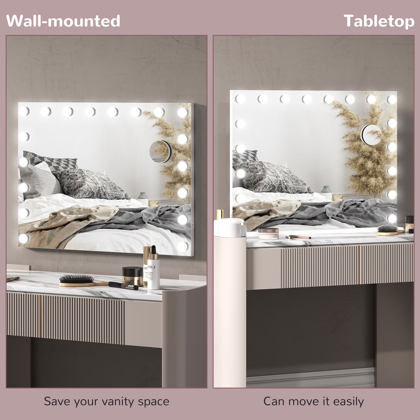 HOMCOM Hollywood Vanity Mirror With Lights 80x62 cm Large Lighted Makeup Mirror 18 LED 10X Magnifying USB Charging Port