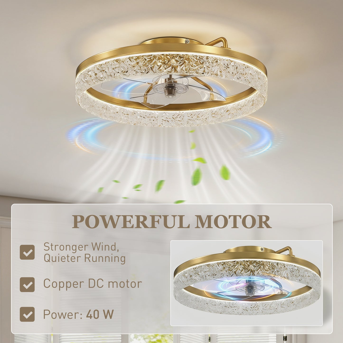 HOMCOM Ceiling Fan With Light Gold Tone Dimmable LED Remote And App Control Three Color Temperatures