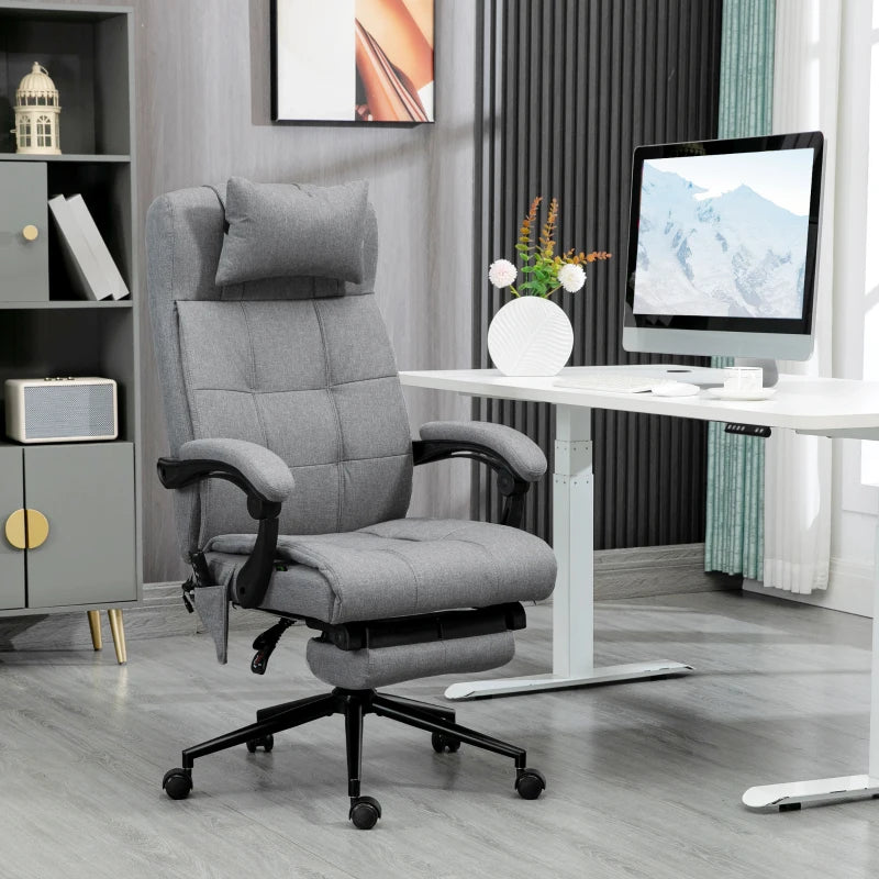 Vinsetto Fabric Vibration Massage Office Chair - Grey Computer Chair with Heat, Head Pillow, Footrest, Armrest, Reclining Back - ALL4U RETAILER LTD