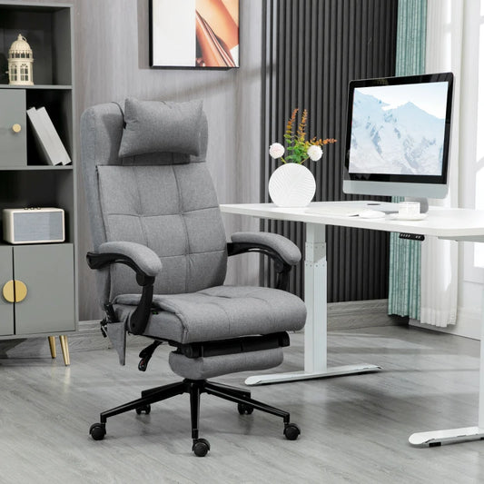 Vinsetto Fabric Vibration Massage Office Chair - Grey Computer Chair with Heat, Head Pillow, Footrest, Armrest, Reclining Back