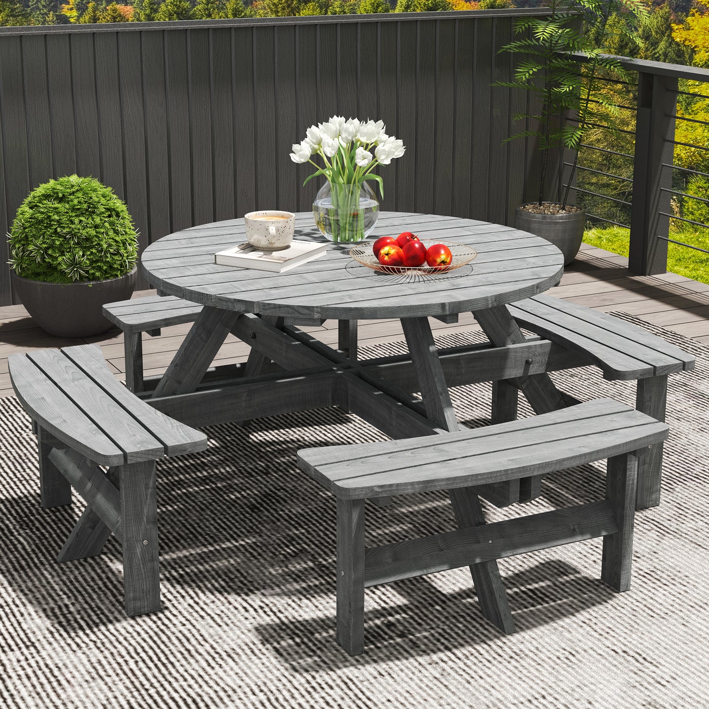 Outsunny 8 Seater Wooden Picnic Set Solid Fir Wood For Garden Patio Outdoor Dining And Entertaining