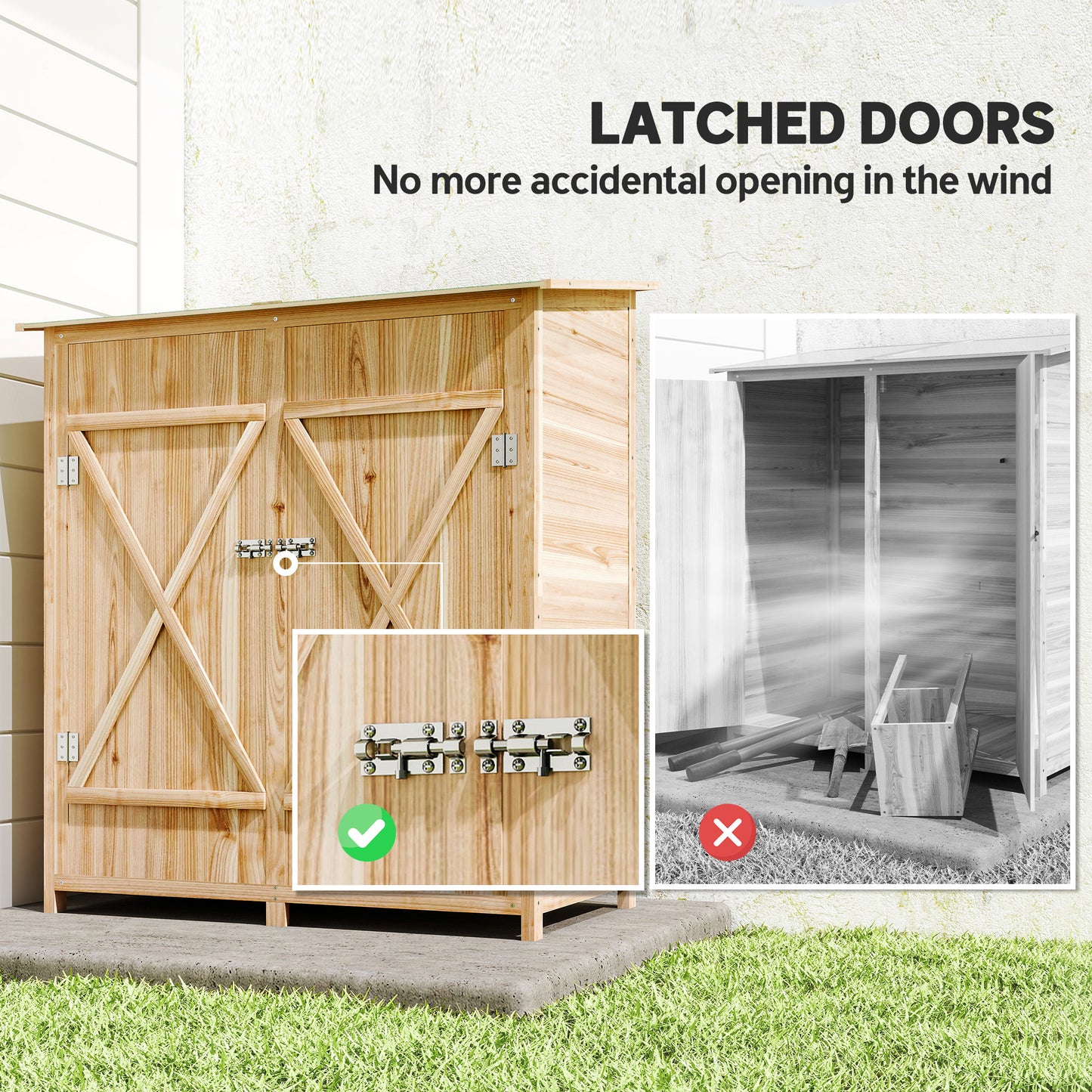 Outsunny 140 X 75 Fir Wood Garden Shed With Asphalt Roof Natural Finish Tall Vertical Storage