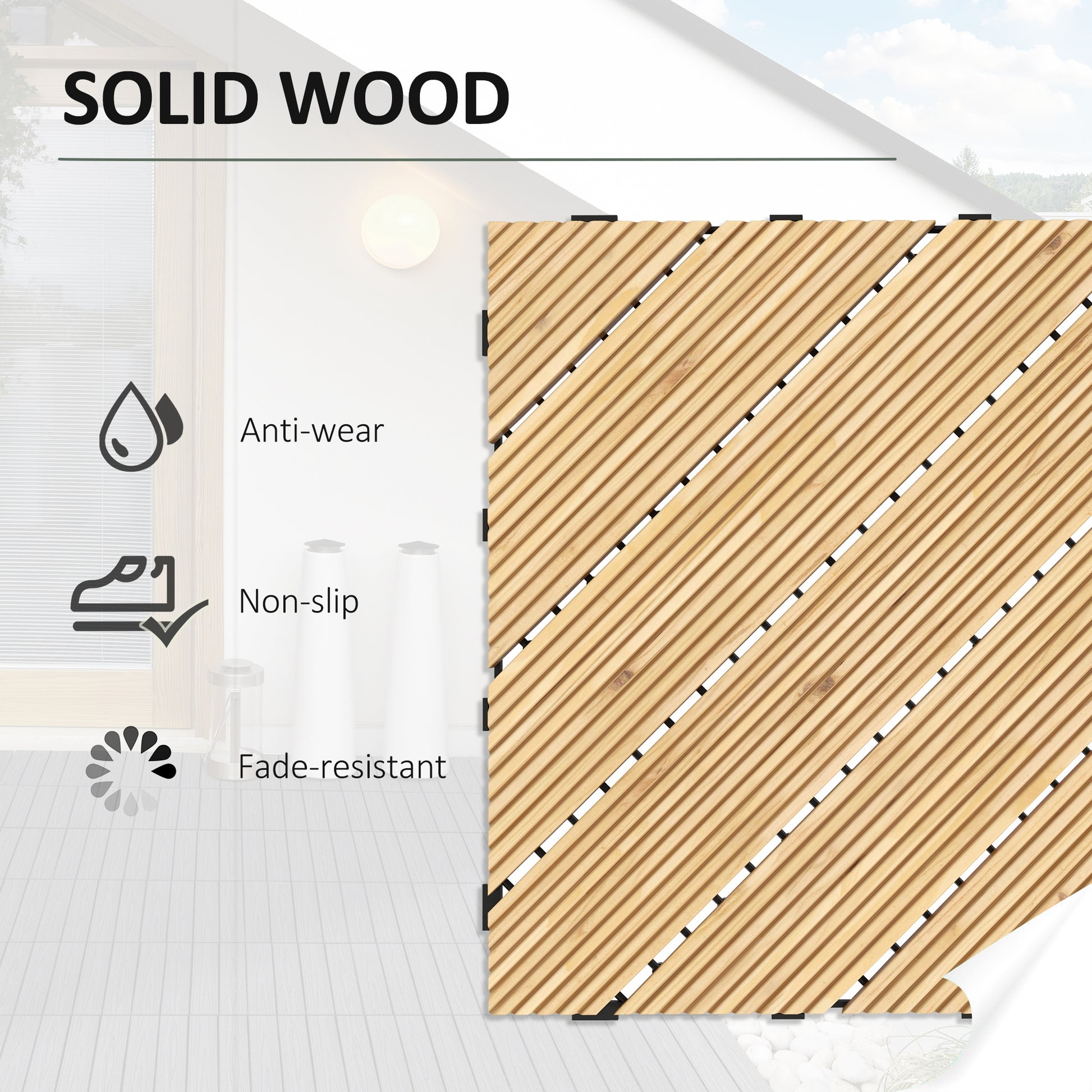 Outsunny 27-Piece Interlocking Wooden Decking Tiles - 30x30 cm Anti-Slip Outdoor Flooring, 2.43m² Coverage, All-Weather Use - ALL4U RETAILER LTD