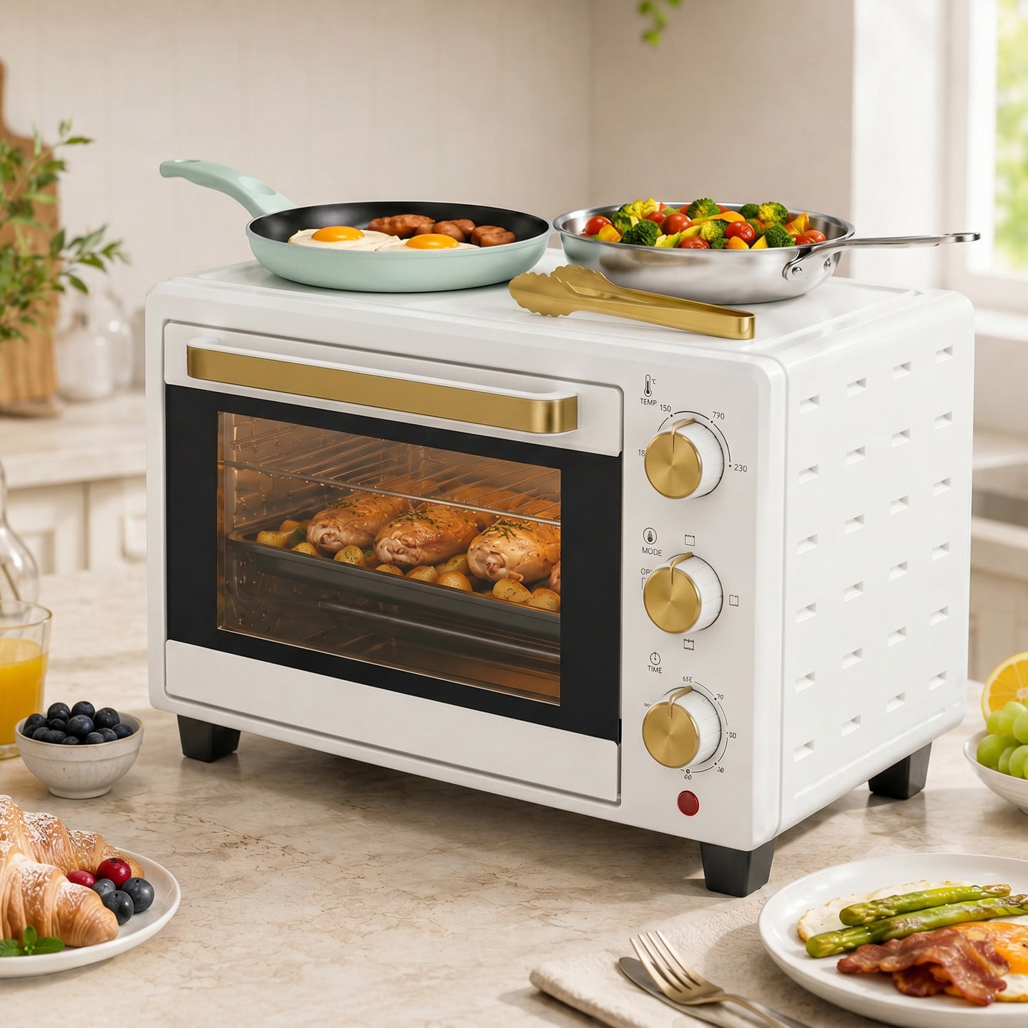 HOMCOM 21L Mini Countertop Oven With Removable Rack And Tray Adjustable Temperature 100 To 230 Celsius White