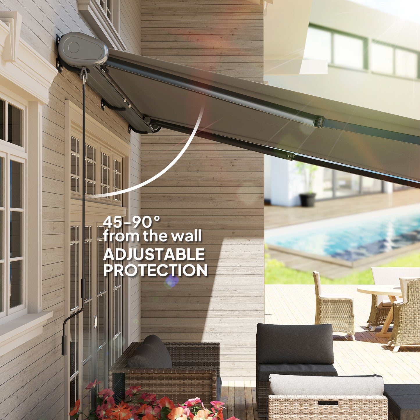 Outsunny 4x3m Full Cassette Electric Awning With Remote Control Aluminium Frame UPF50 Plus Sun Shade Canopy Light Grey