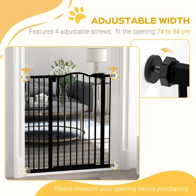 PawHut Pressure Fit Dog Stair Gate No Drilling Safety Gate Auto Close - Adjustable 74-94cm, 94cm Tall, Black - Ideal for Doorways and Hallways - ALL4U RETAILER LTD