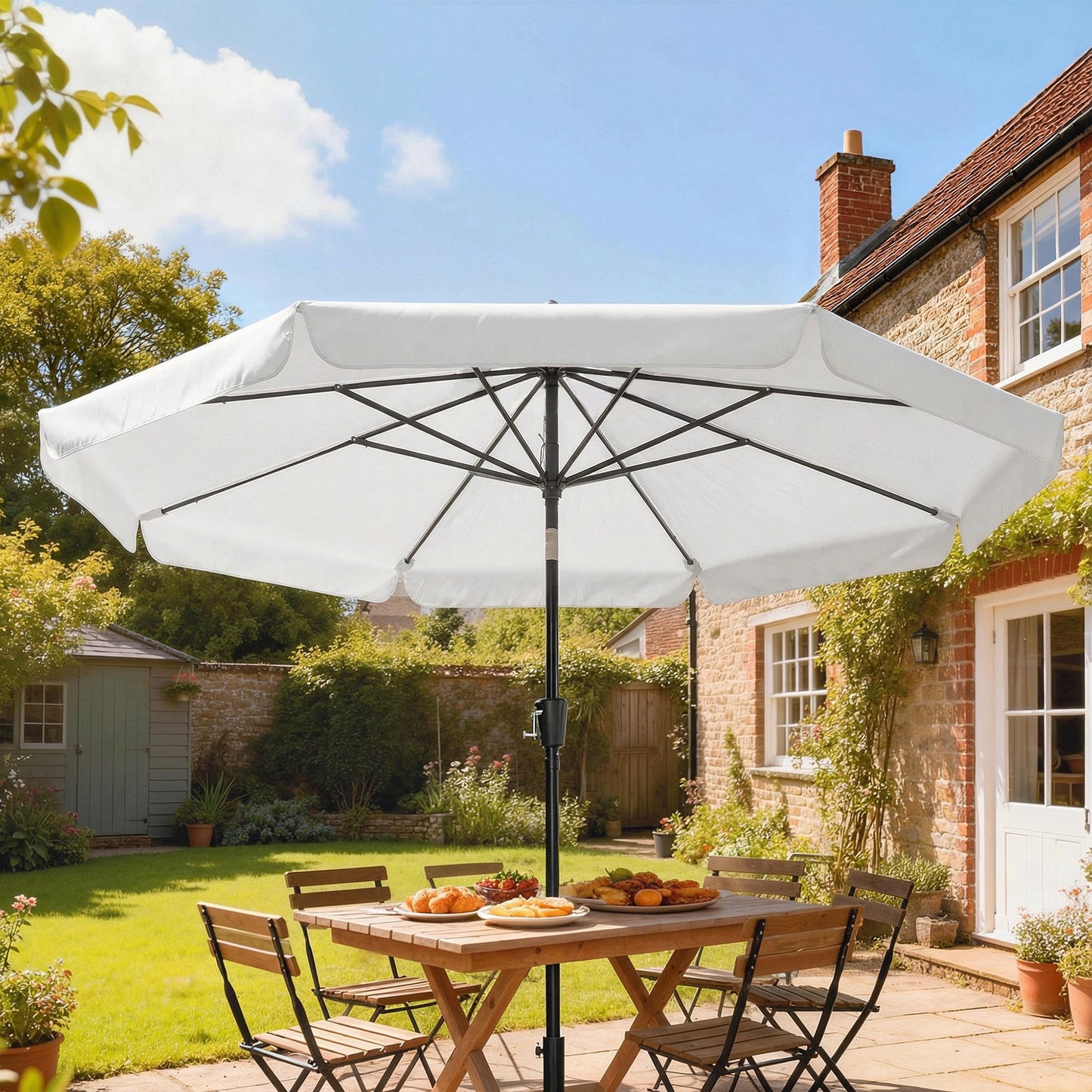 Outsunny 3 Meter Garden Parasol With Tilt Mechanism And Crank Handle UPF 30 Plus Patio Umbrella Cream White