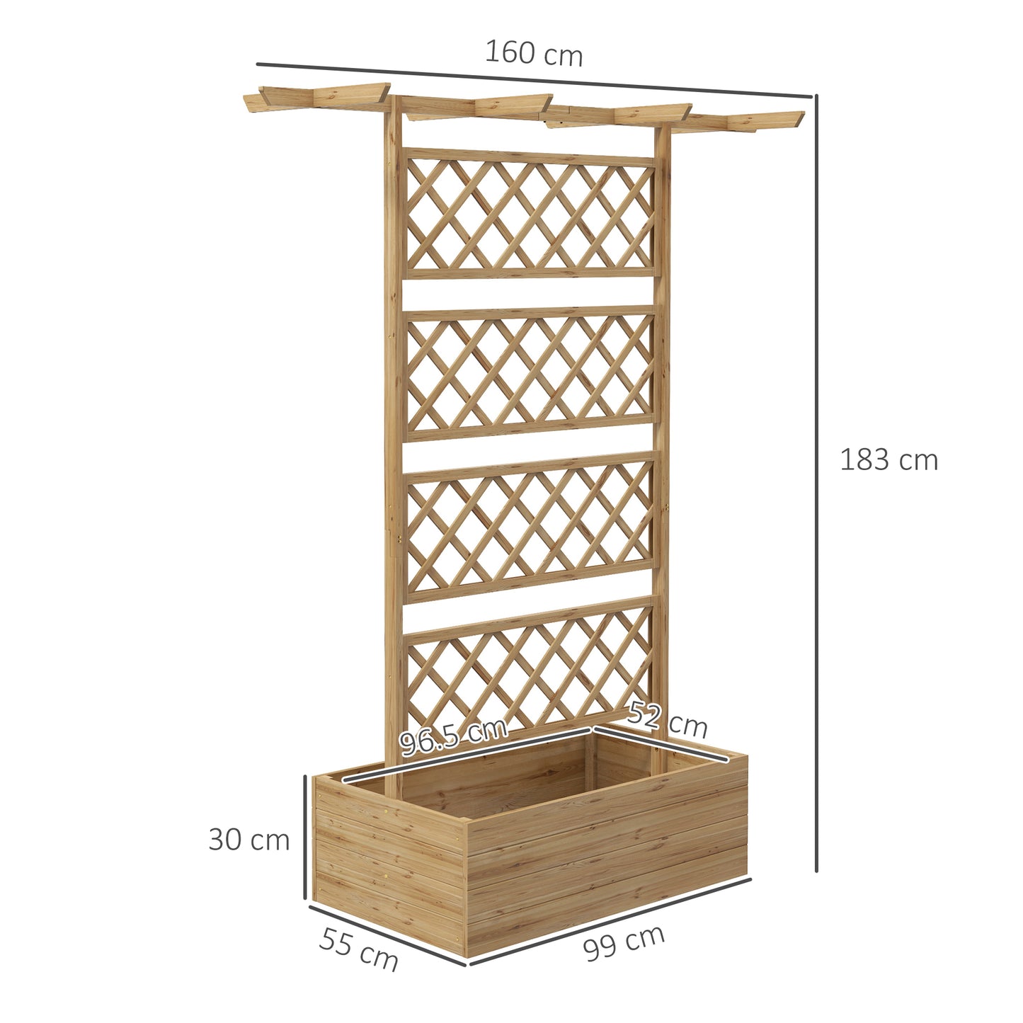 Outsunny Elevated Wooden Planter with Trellis for Growing Vegetables, Herbs, and Flowers - Natural Finish - ALL4U RETAILER LTD