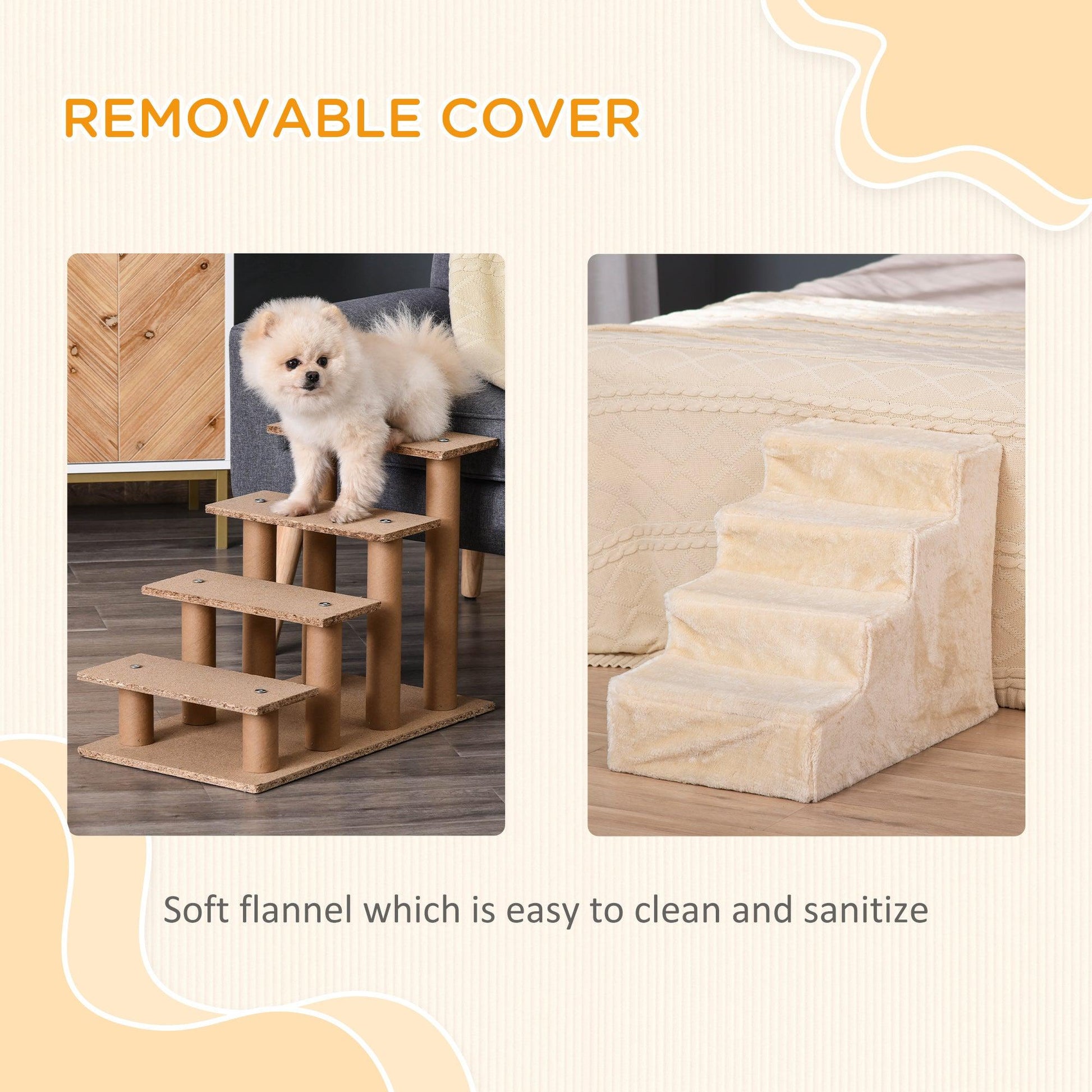 PawHut 4-Step Washable Plush Dog Stairs for High Bed Sofa - ALL4U RETAILER LTD