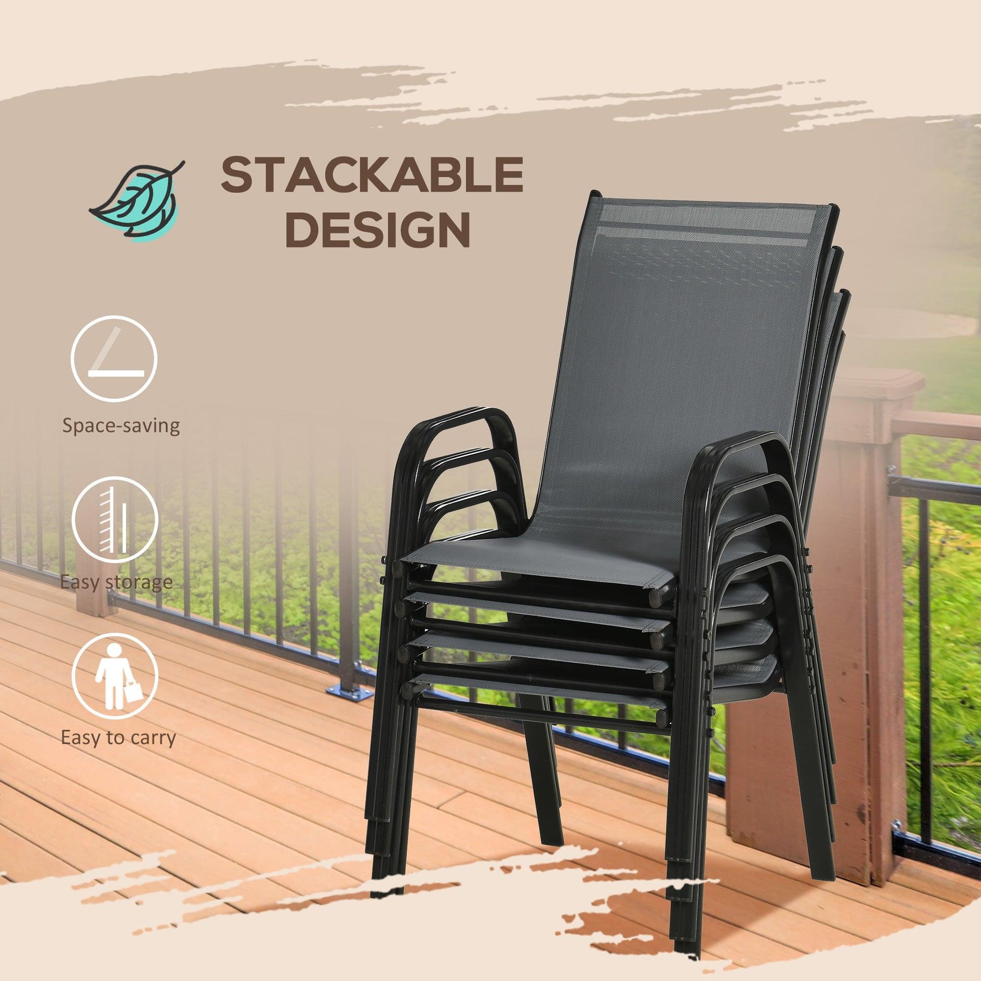 Outsunny 4-Piece Stackable Patio Dining Chairs, Dark Grey - ALL4U RETAILER LTD