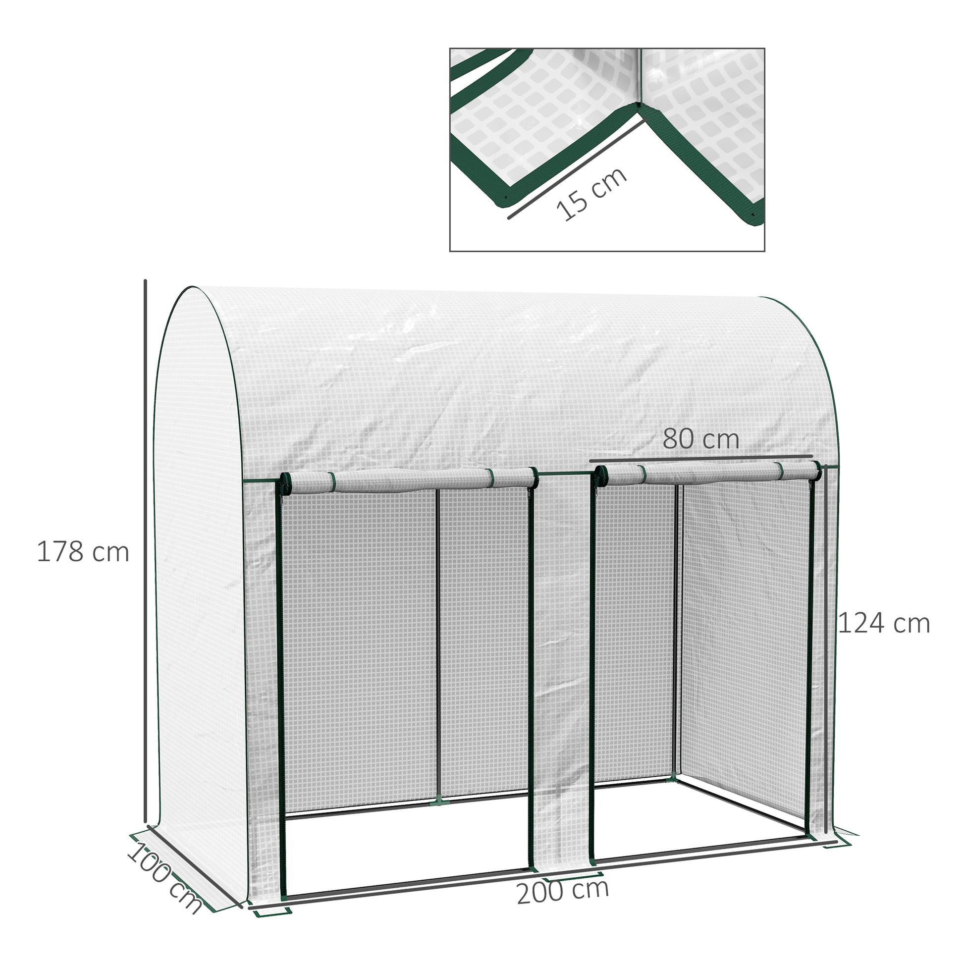 Outsunny Compact Walk-In Greenhouse with Roll-Up Doors for Vegetables, Herbs, and Flowers - 200 x 100 x 178cm, White - ALL4U RETAILER LTD