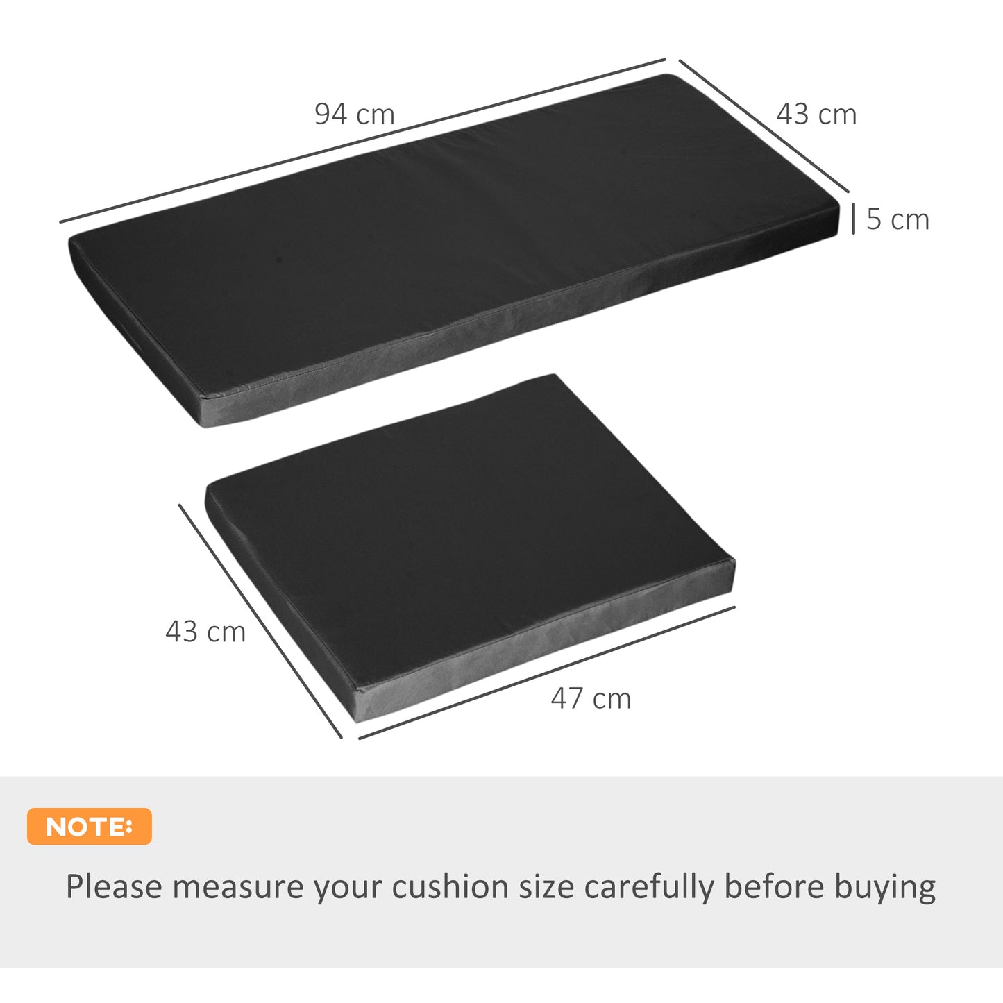 Outsunny Outdoor Seat Cushions For Rattan Furniture Black 3 Piece Set With Two Single Cushions And One Double Cushion