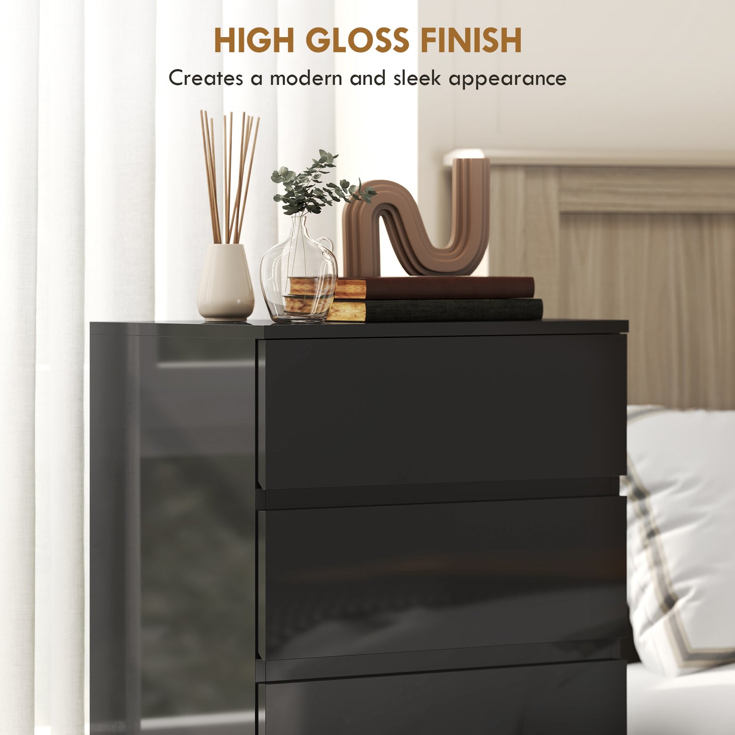 HOMCOM Five Drawer Chest Of Drawers Modern Dresser Storage Cabinet For Bedroom Organization