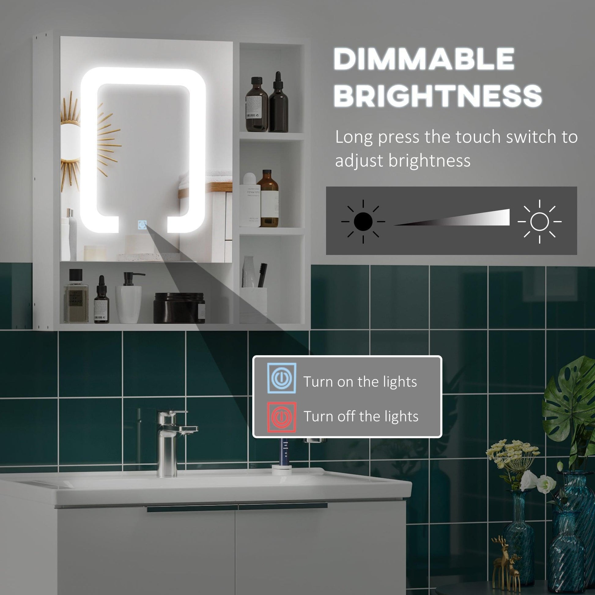 Kleankin LED Illuminated Bathroom Mirror Cabinet, Wall-mounted - ALL4U RETAILER LTD