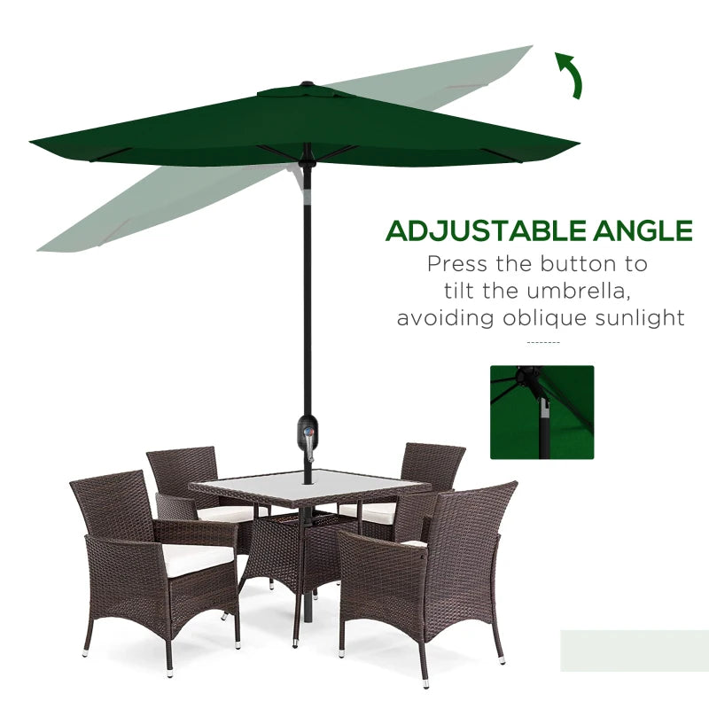 Outsunny Rectangular Outdoor Parasol - 2 x 3(m) Market Umbrella with Crank, Push Button Tilt, 6 Ribs, Aluminium Pole - Green - ALL4U RETAILER LTD