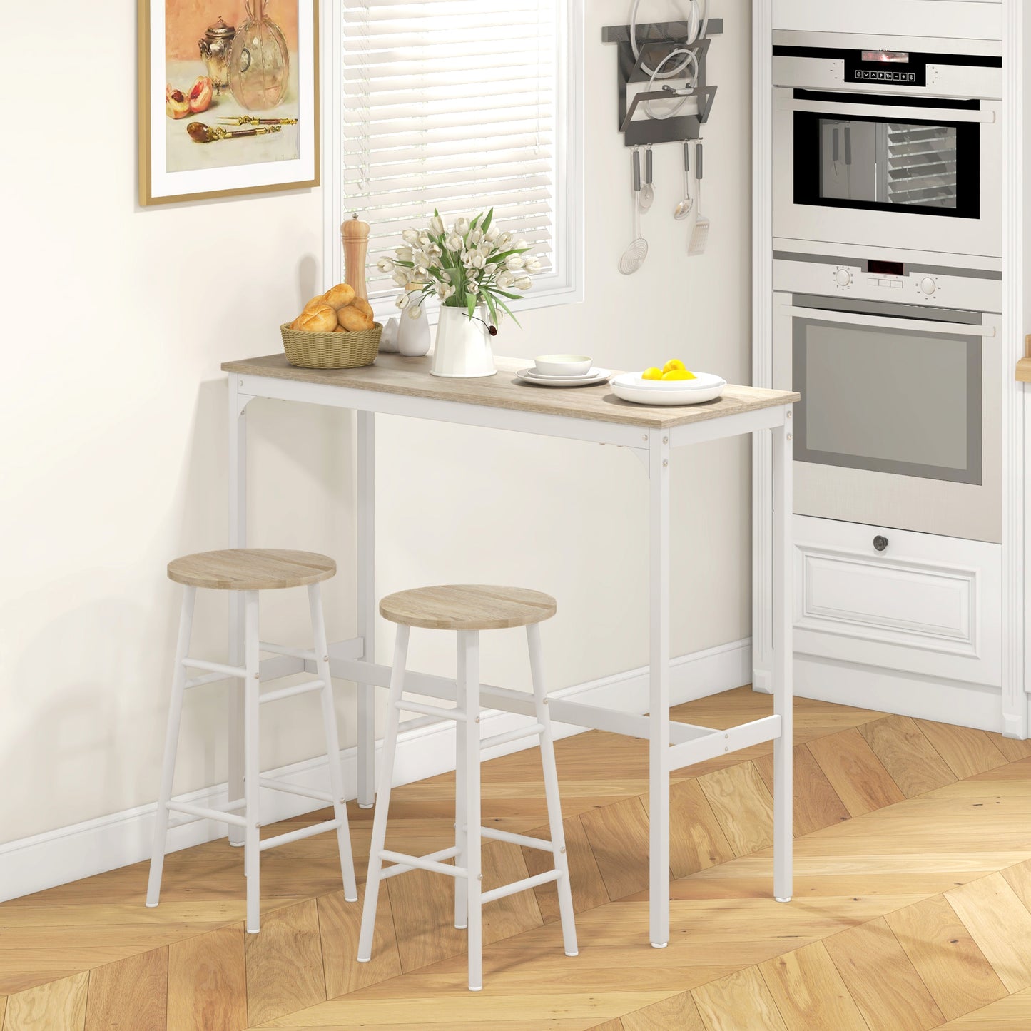 HOMCOM 3 Piece Bar Table Set With 2 Stools Industrial Oak Table Top Dining Set For Two