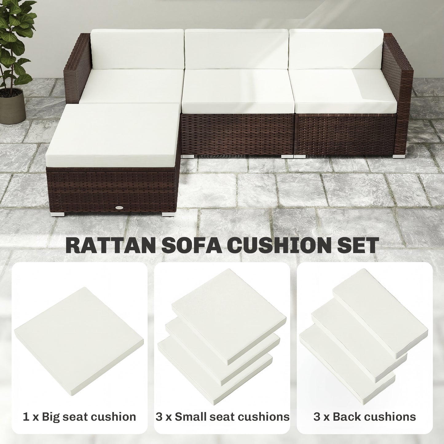 Outsunny 7 Piece Patio Cushions For Outdoor Loveseat With Removable Covers 60x60 cm Cream For Rattan Furniture
