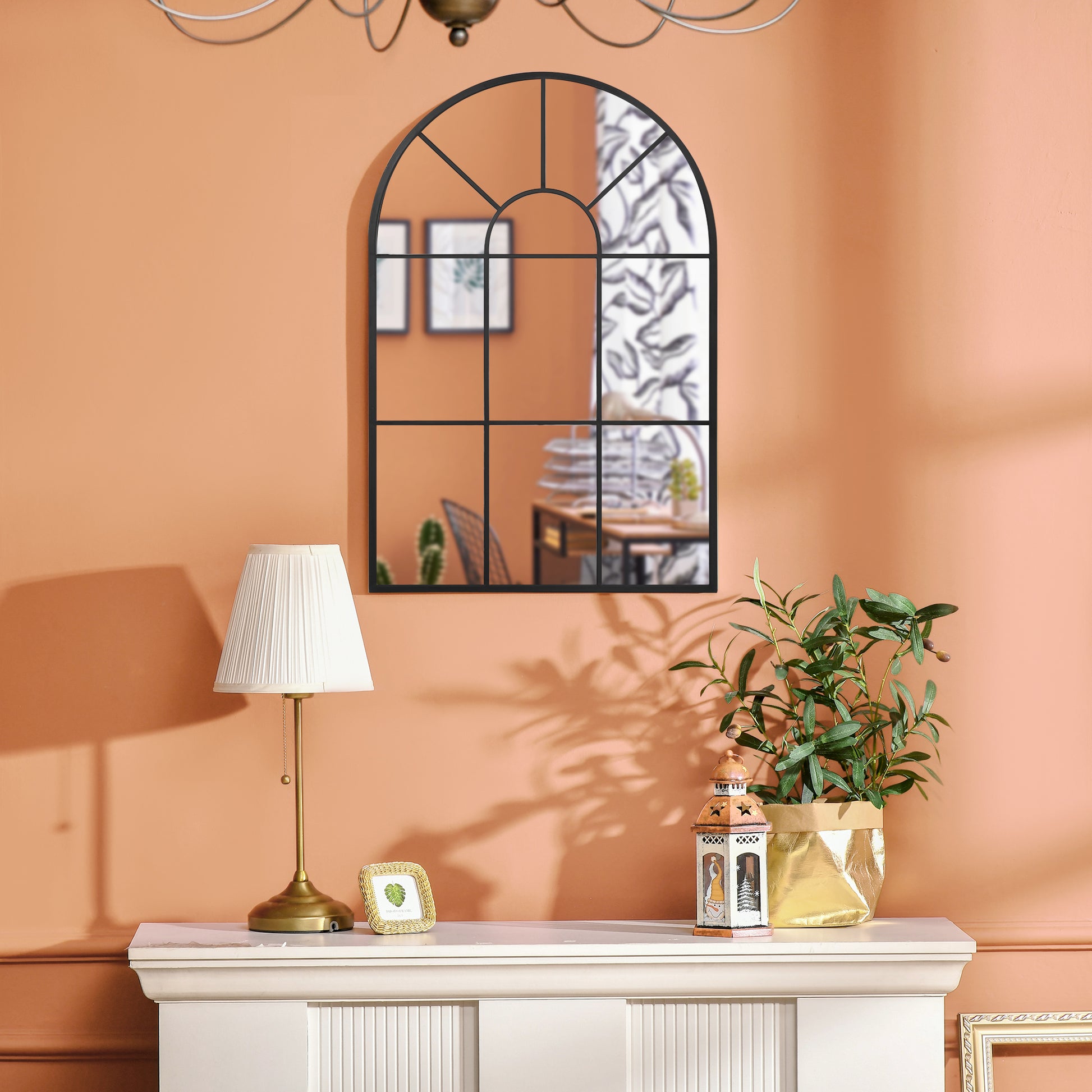 HOMCOM Modern Arched Wall Mirror 91 x 60 cm Window Mirrors Living Room Bedroom Black - ALL4U RETAILER LTD