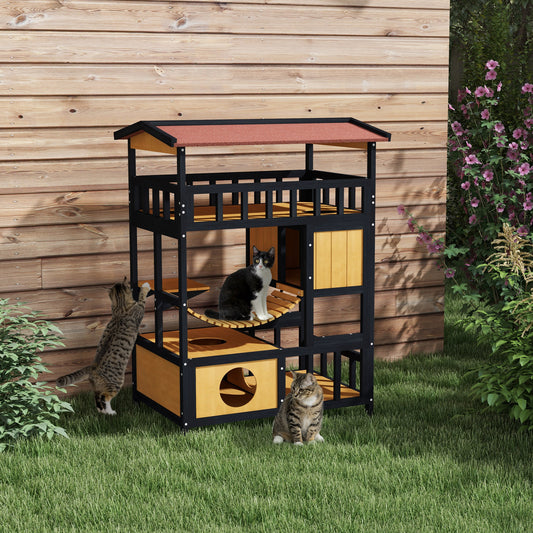 PawHut Multi-Level Outdoor Cat Playground with Suspension Bridge and Escape Routes - ALL4U RETAILER LTD