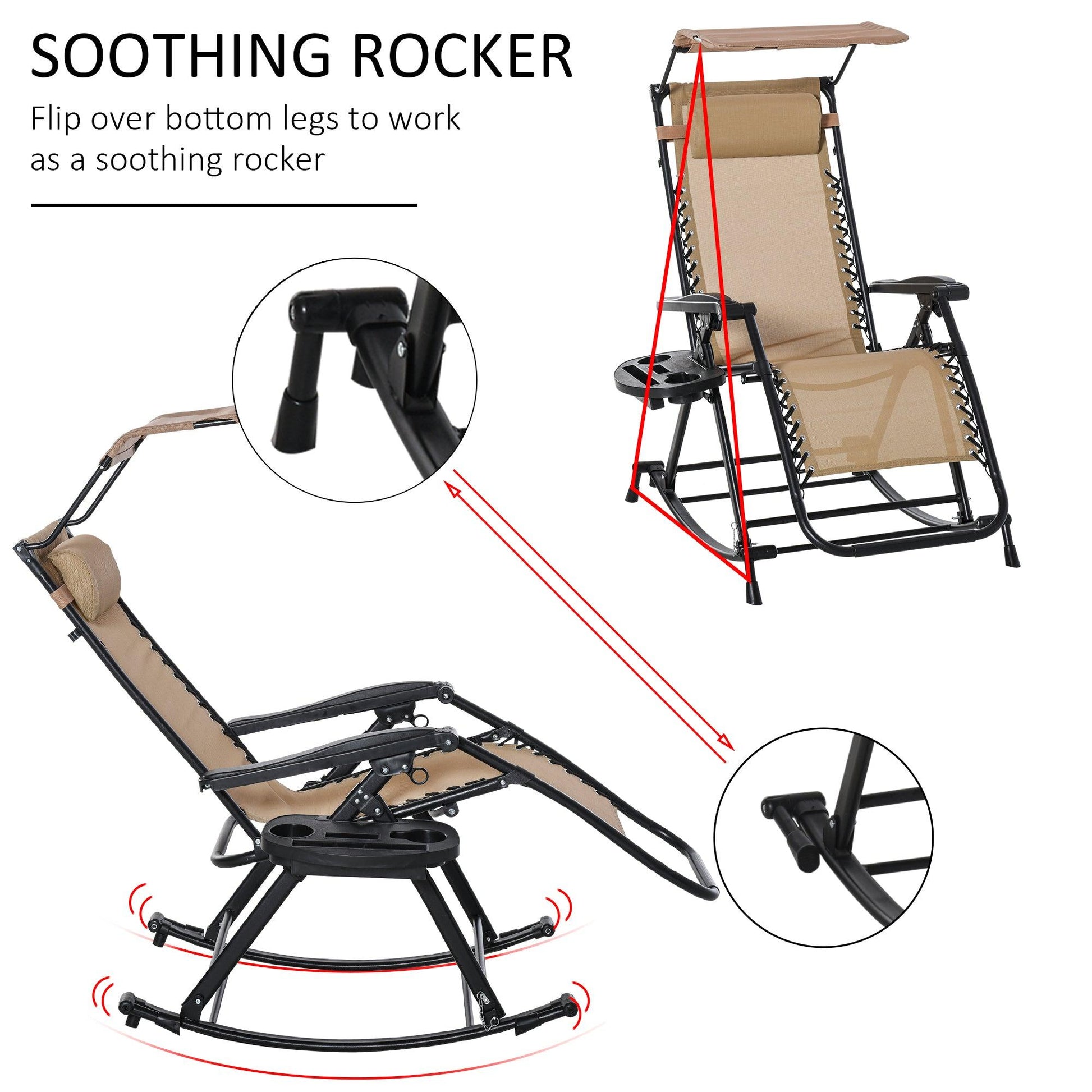 Outsunny Folding Recliner Rocking Chair - Adjustable Sun Lounger - ALL4U RETAILER LTD