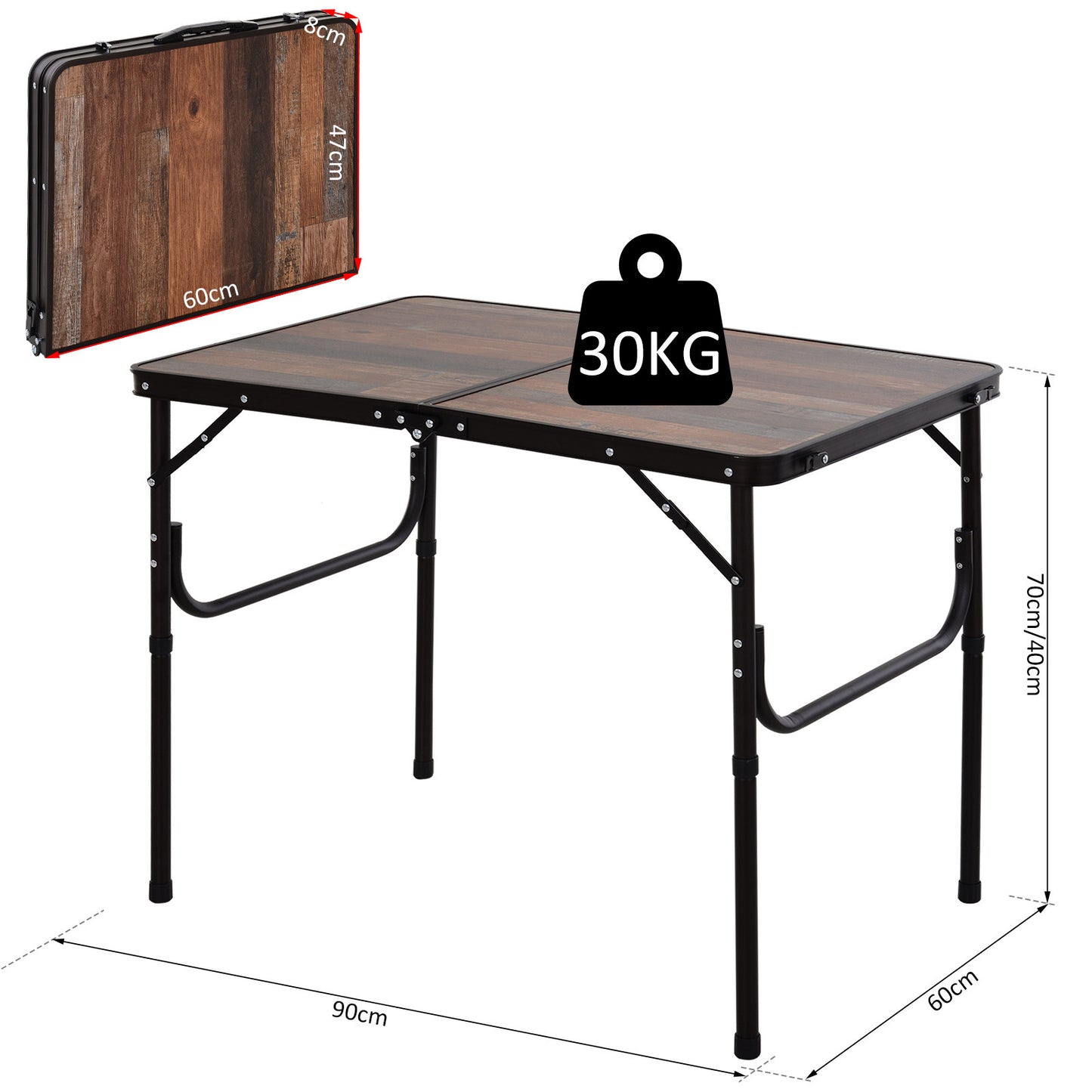 Outsunny 3ft Height Adjustable MDF Folding Camping Table - Improved SEO - ALL4U RETAILER LTD