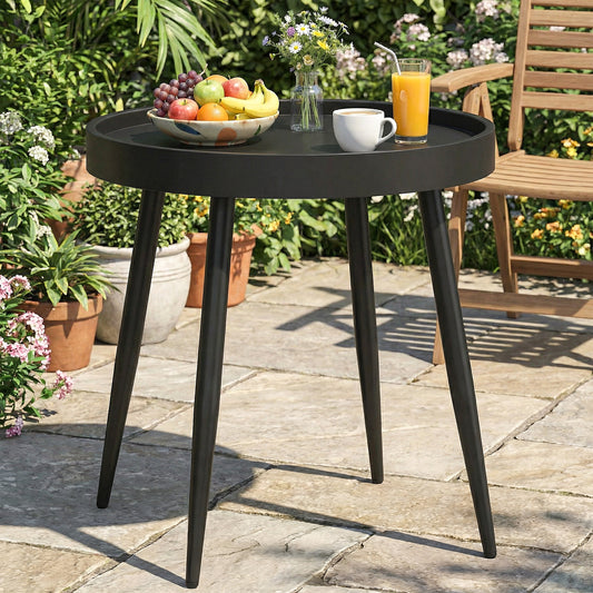 Outsunny 49.5 Cm Round Garden Table Outdoor Side Table With Plastic Tray Top And Metal Legs Black