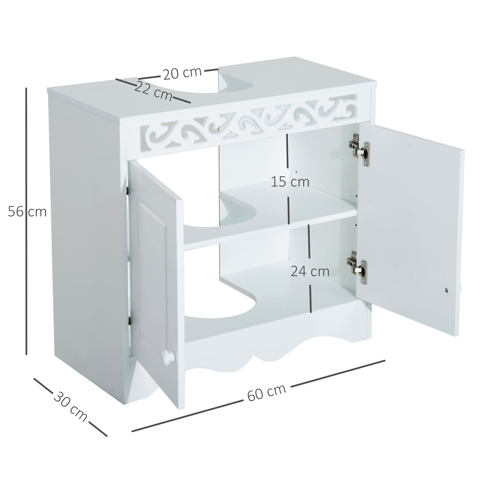 HOMCOM Stylish White Under Sink Bathroom Cabinet with Double Doors and Storage Shelves - ALL4U RETAILER LTD